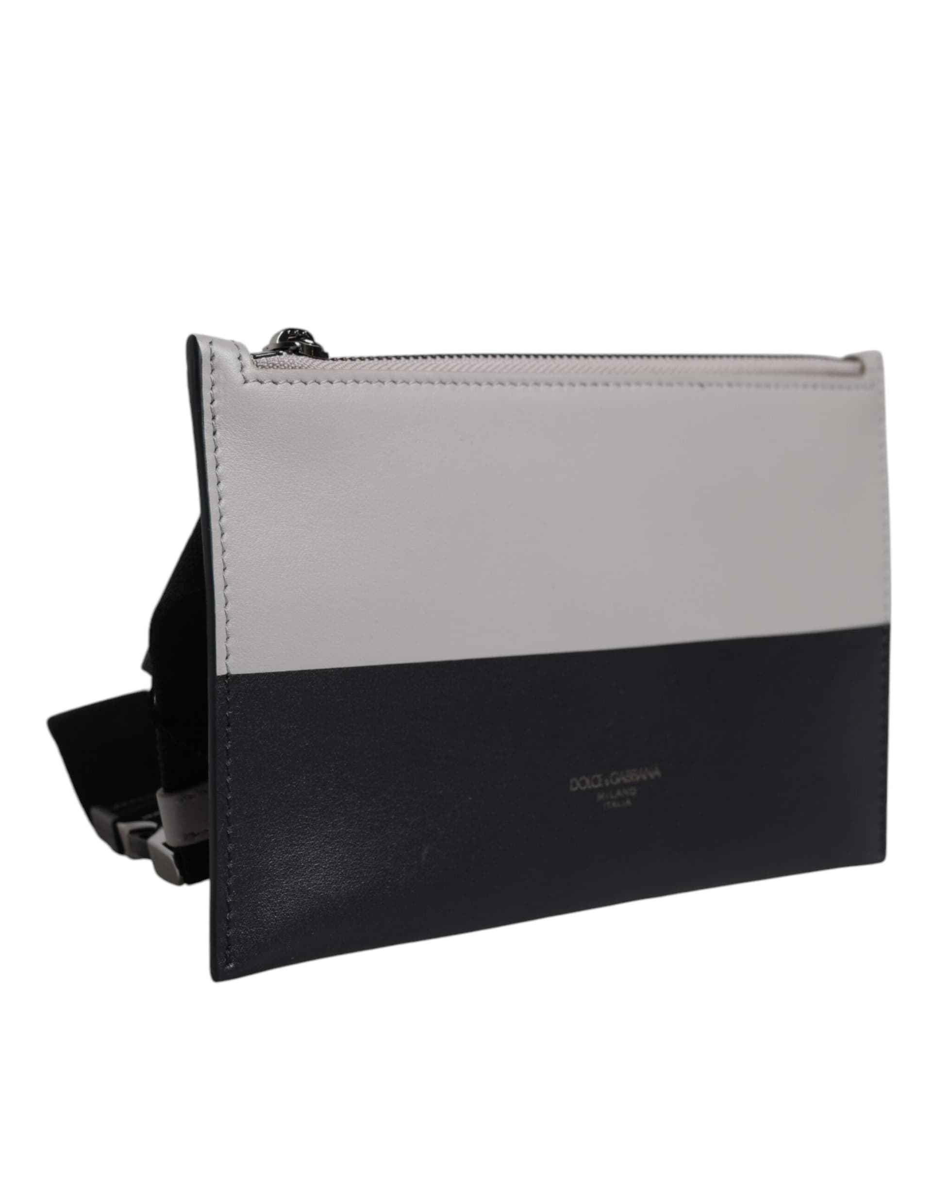 Dolce & Gabbana Black White Leather Logo Embossed Crossbody Bag - 4