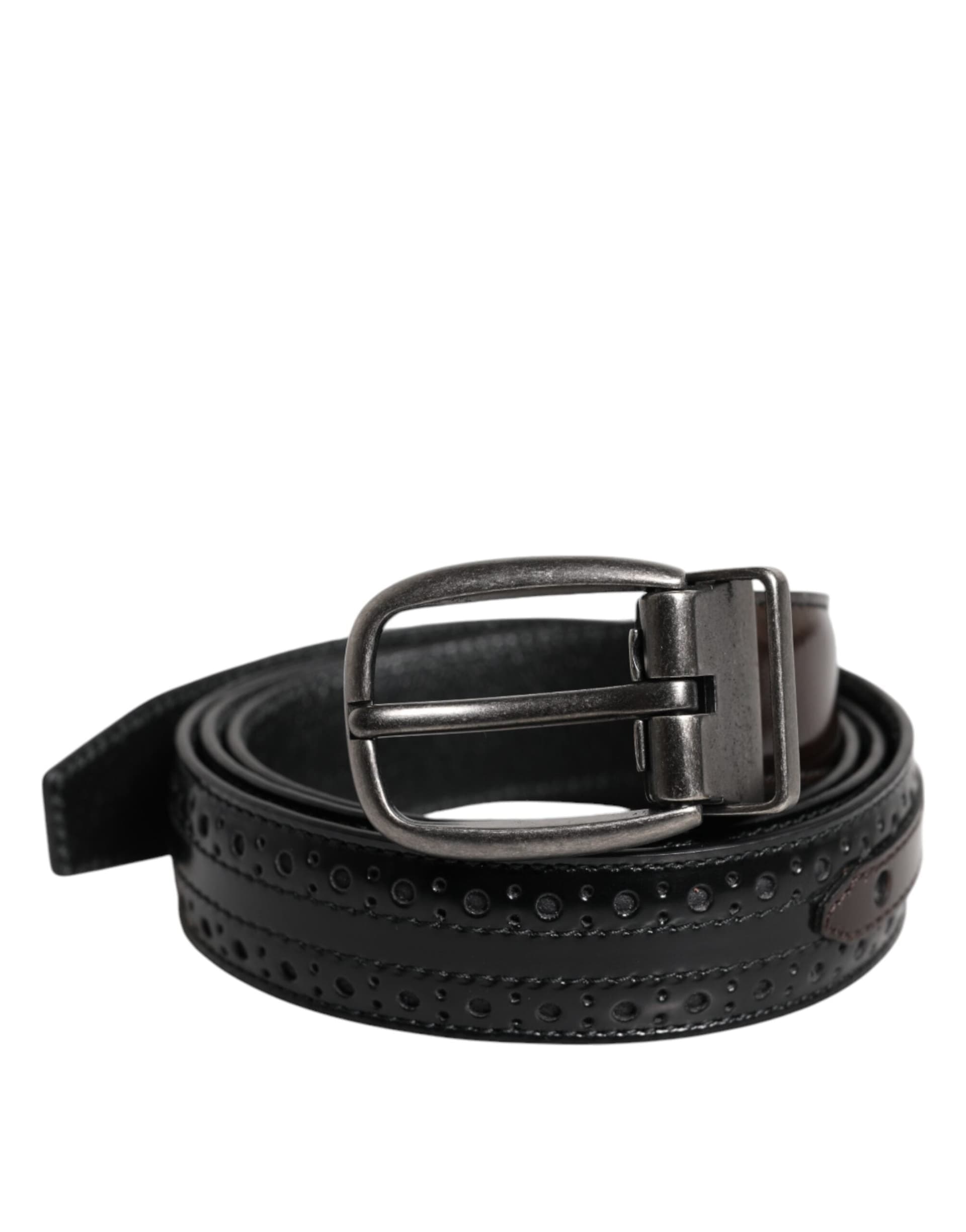 Dolce & Gabbana Black Brown Leather Classic Metal Buckle Belt - 2