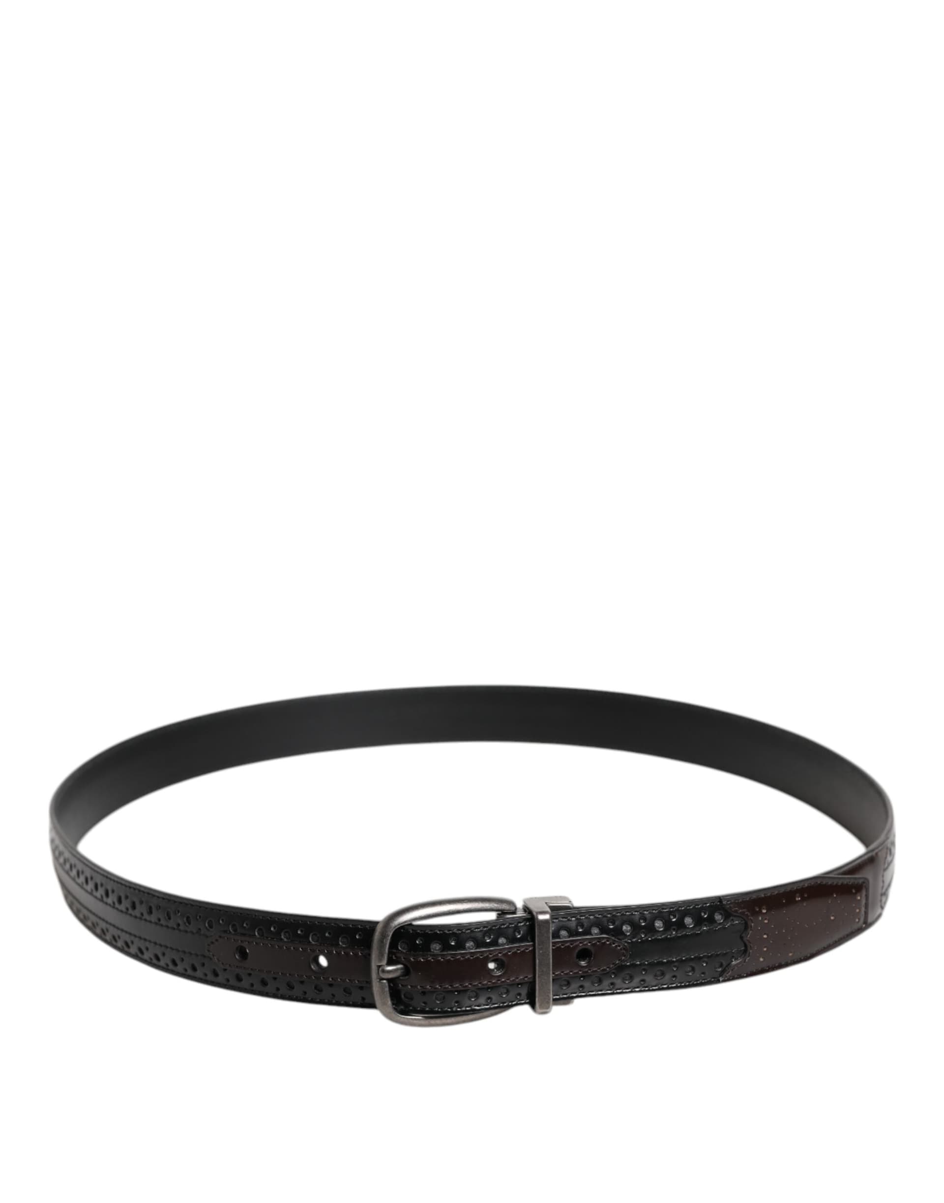 Dolce & Gabbana Black Brown Leather Classic Metal Buckle Belt - 3