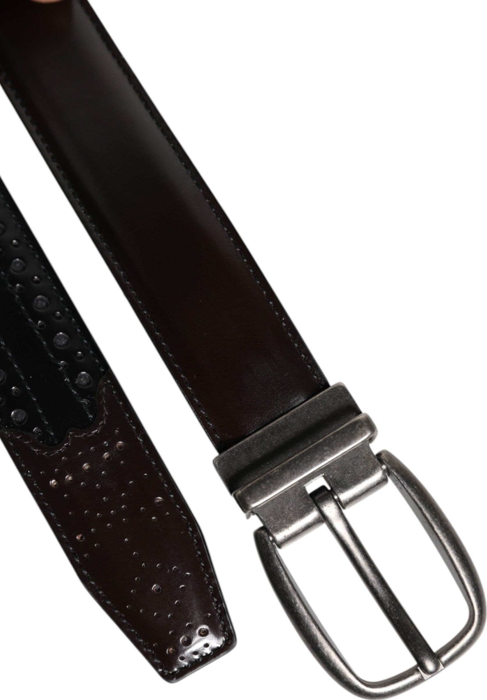 Dolce & Gabbana Black Brown Leather Classic Metal Buckle Belt - 5