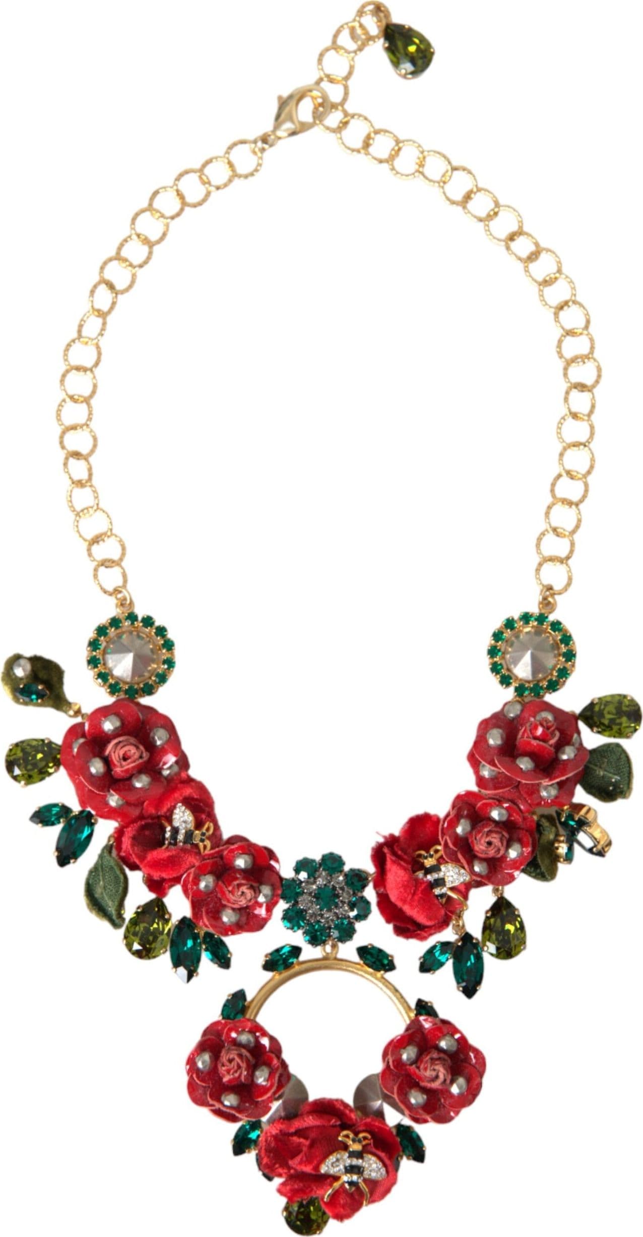Dolce & Gabbana Gold Brass Link Chain RosePetal Crystal Pendant Necklace - 2