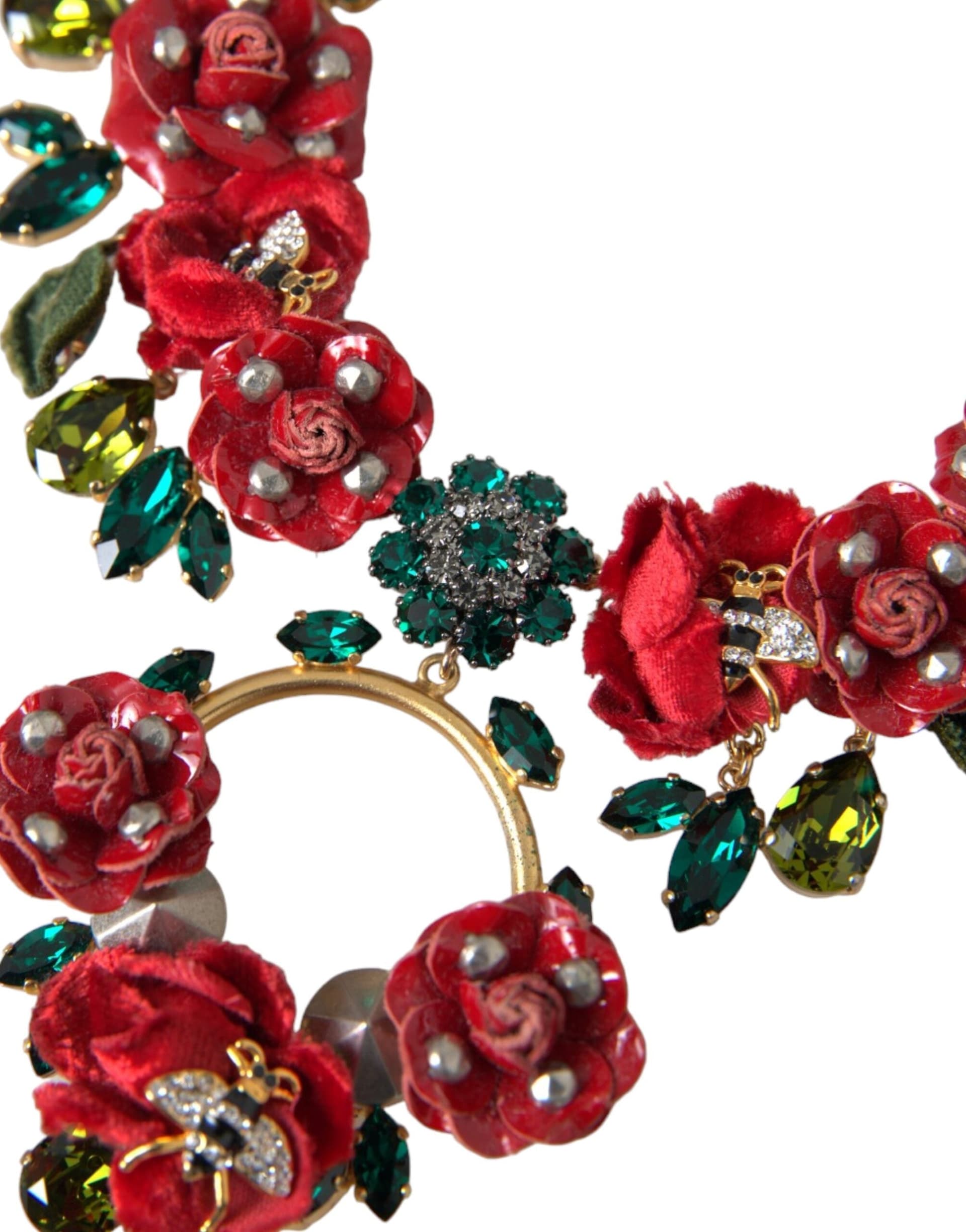 Dolce & Gabbana Gold Brass Link Chain RosePetal Crystal Pendant Necklace - 3