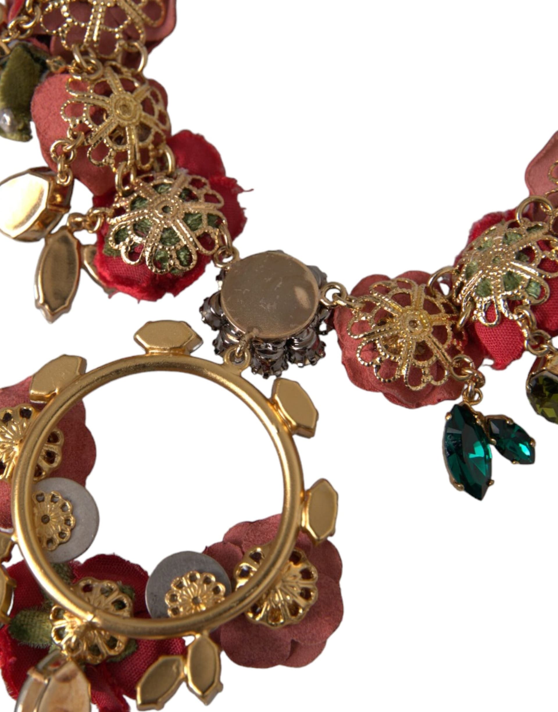 Dolce & Gabbana Gold Brass Link Chain RosePetal Crystal Pendant Necklace - 6