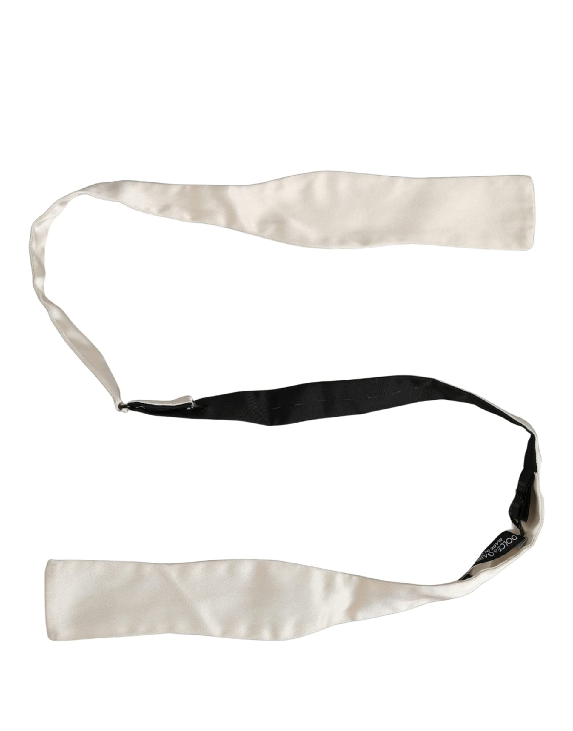 Dolce & Gabbana Men White 100% Silk Adjustable Neck Papillon Bow Tie - 2