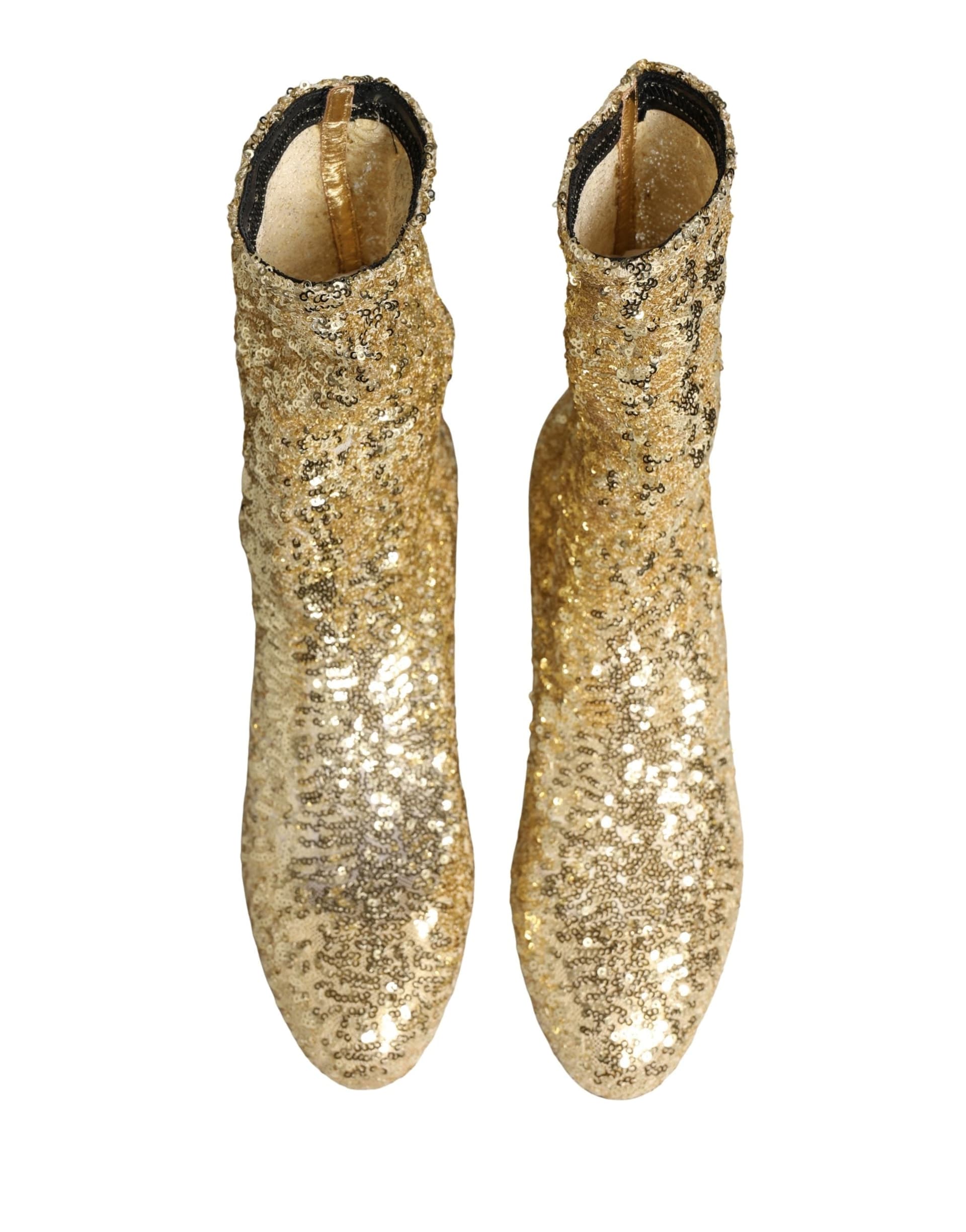 Dolce & Gabbana Gold Sequined Short Boots Stretch Shoes - 2