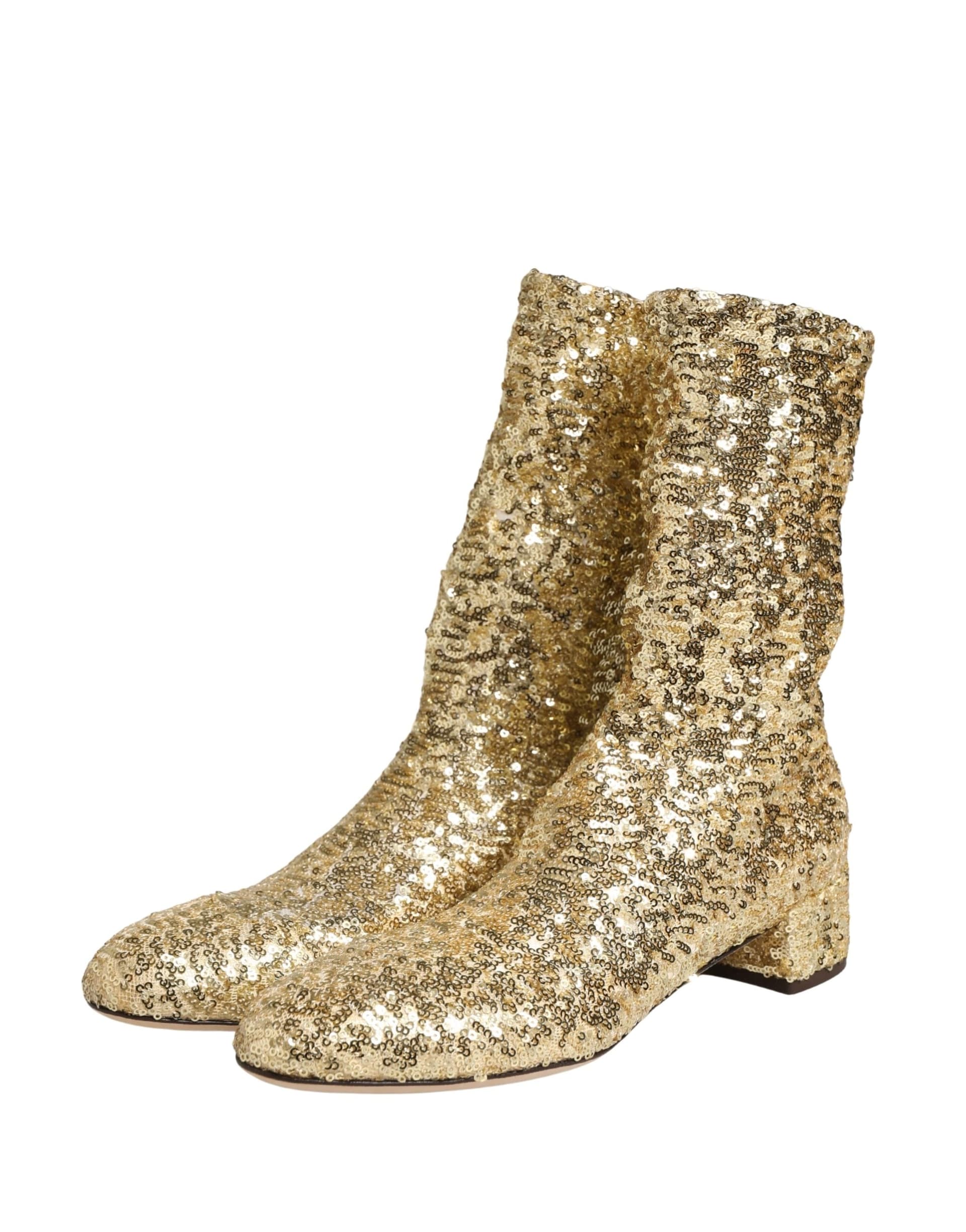 Dolce & Gabbana Gold Sequined Short Boots Stretch Shoes - 3
