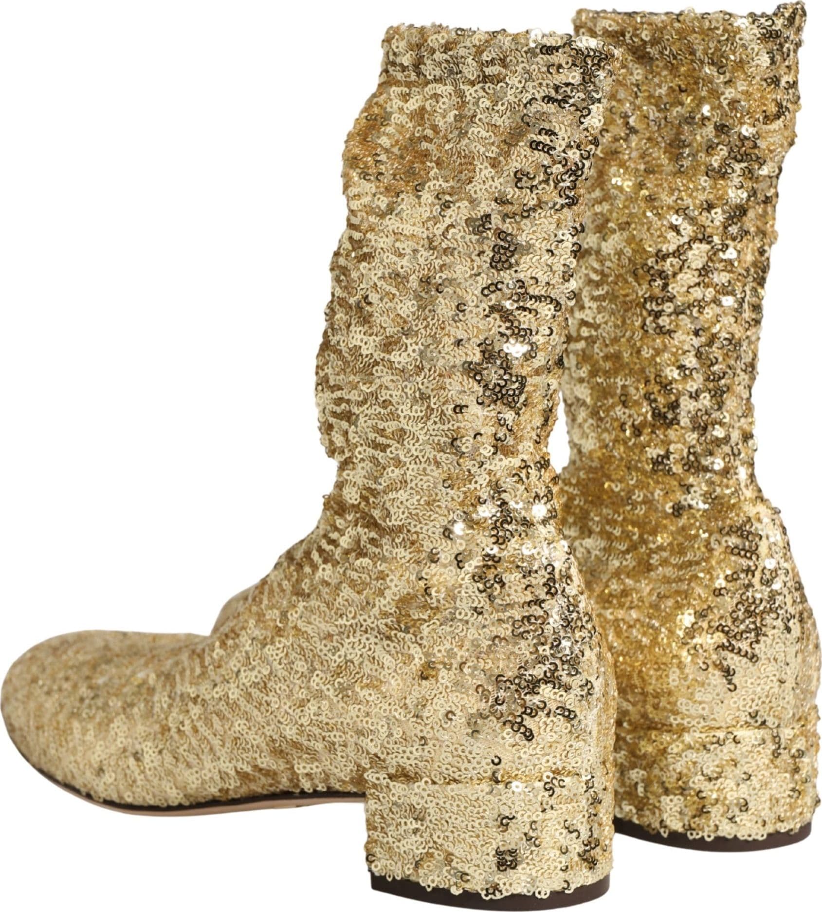 Dolce & Gabbana Gold Sequined Short Boots Stretch Shoes - 4