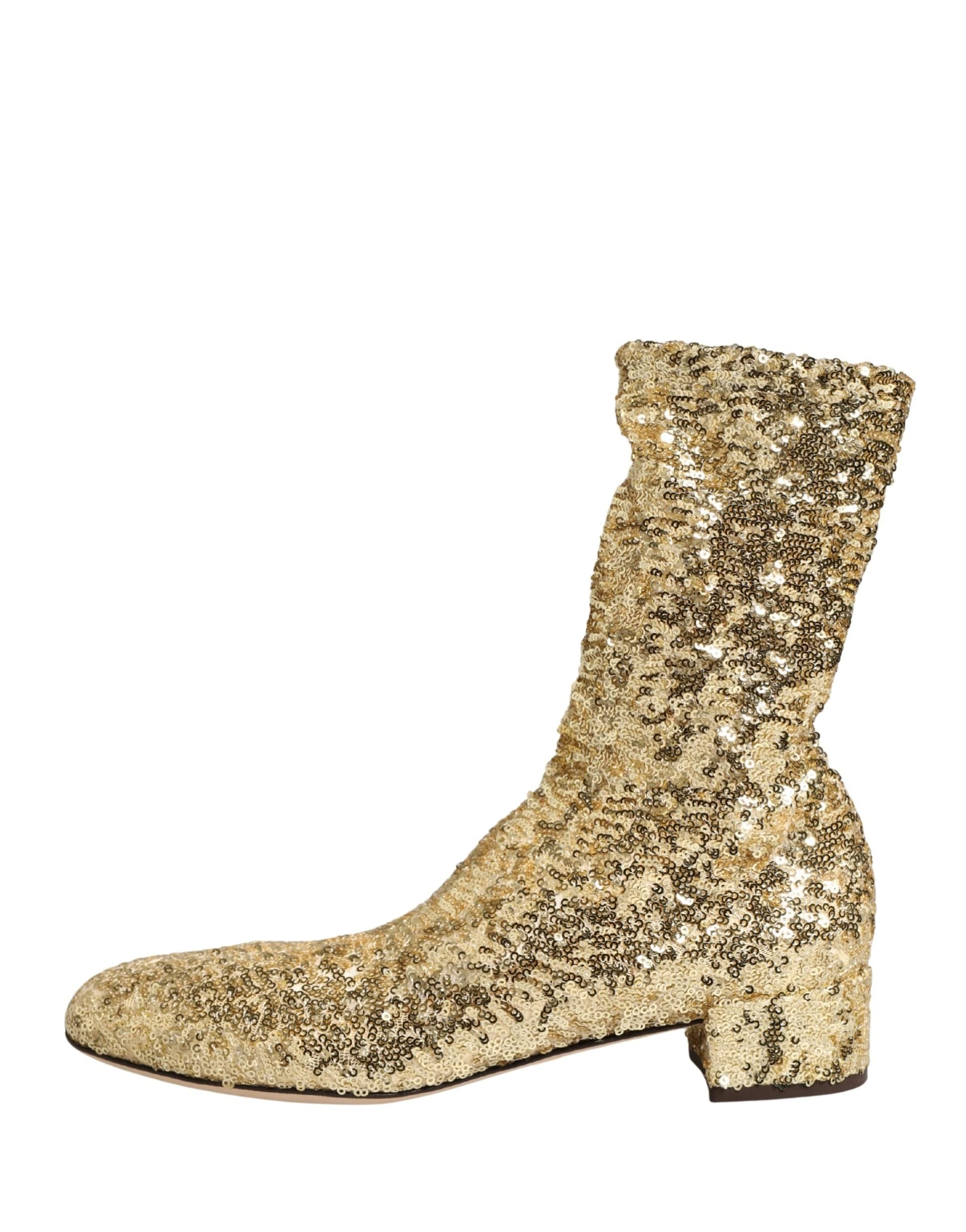 Dolce & Gabbana Gold Sequined Short Boots Stretch Shoes - 5