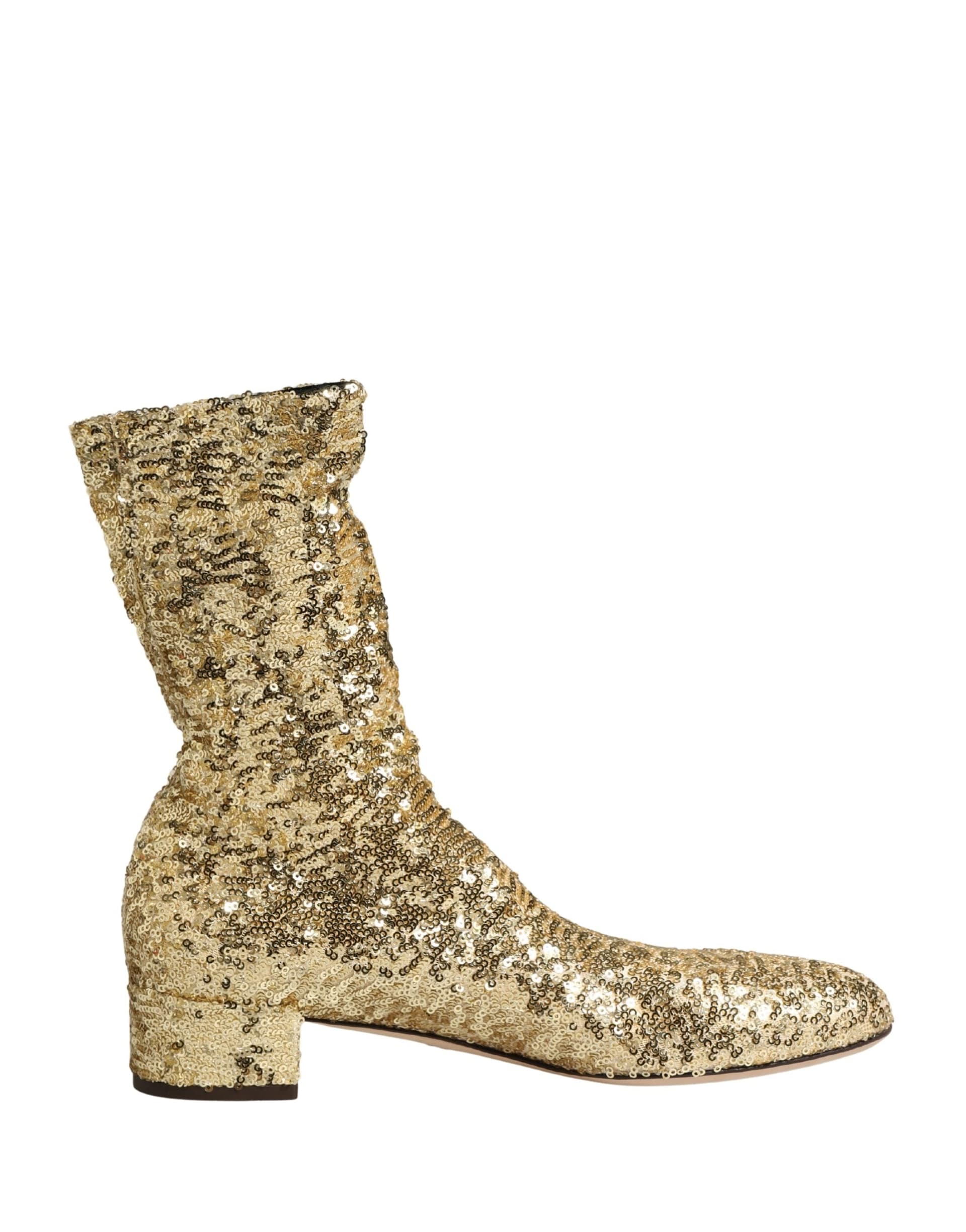 Dolce & Gabbana Gold Sequined Short Boots Stretch Shoes - 7