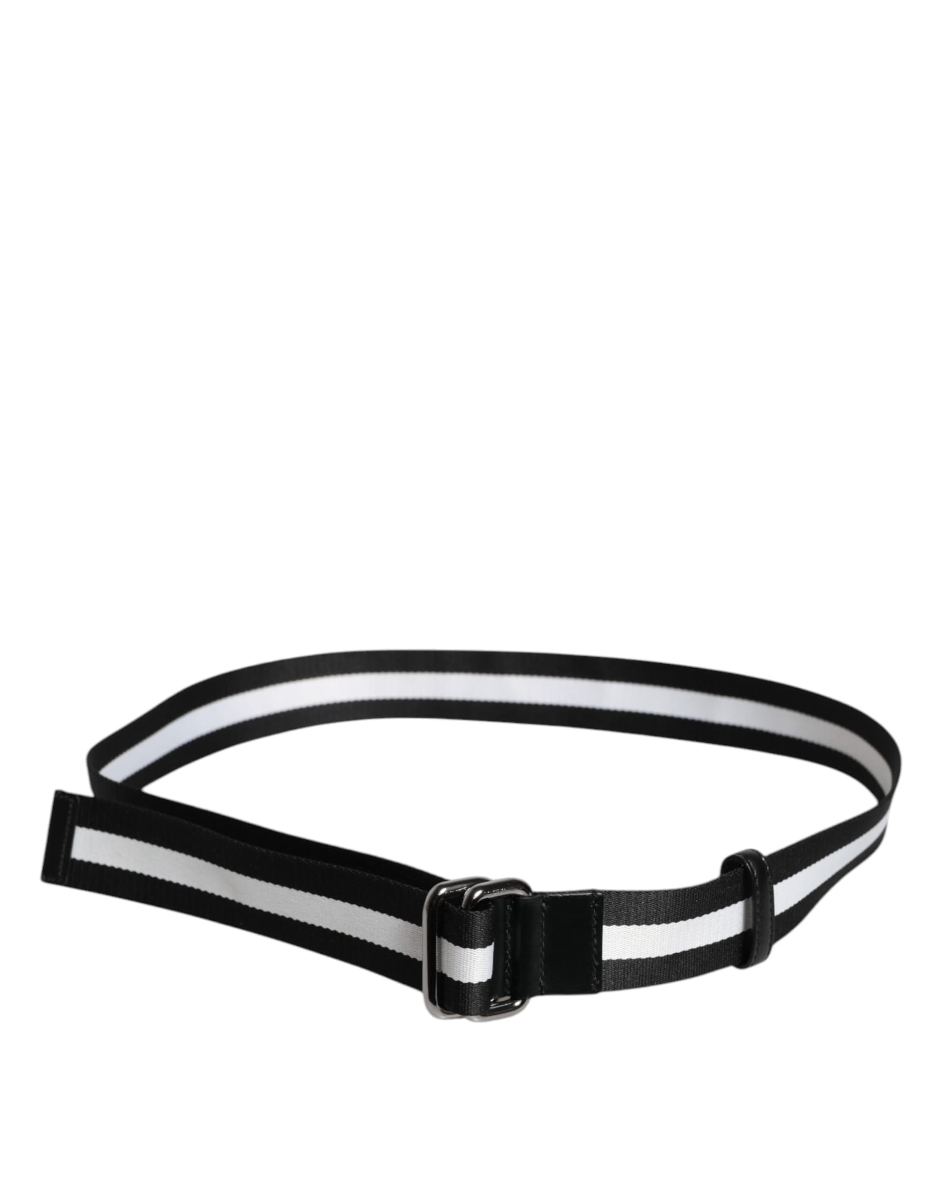 Dolce & Gabbana Black Yellow Logo Striped Metal Buckle Belt - 2