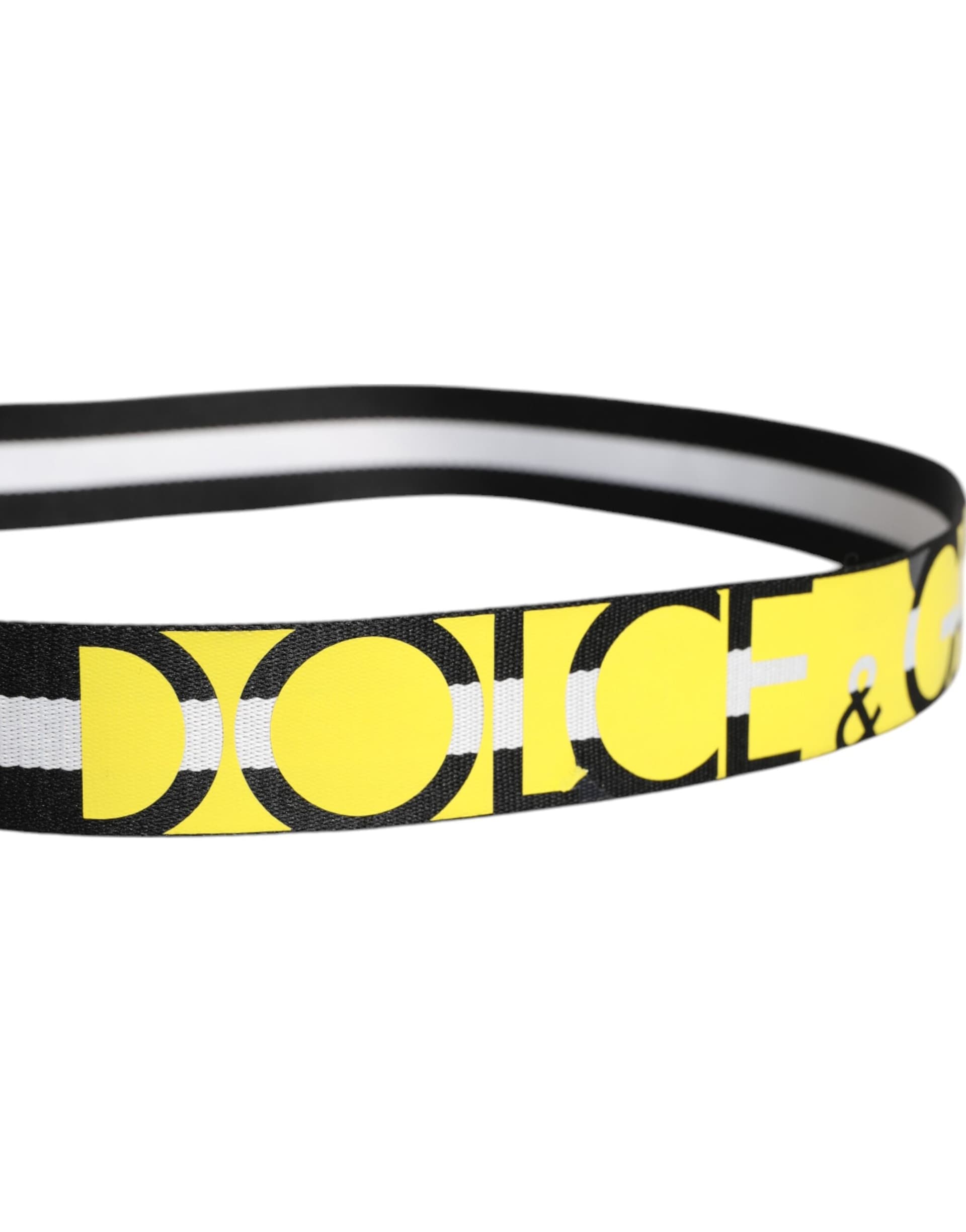 Dolce & Gabbana Black Yellow Logo Striped Metal Buckle Belt - 3