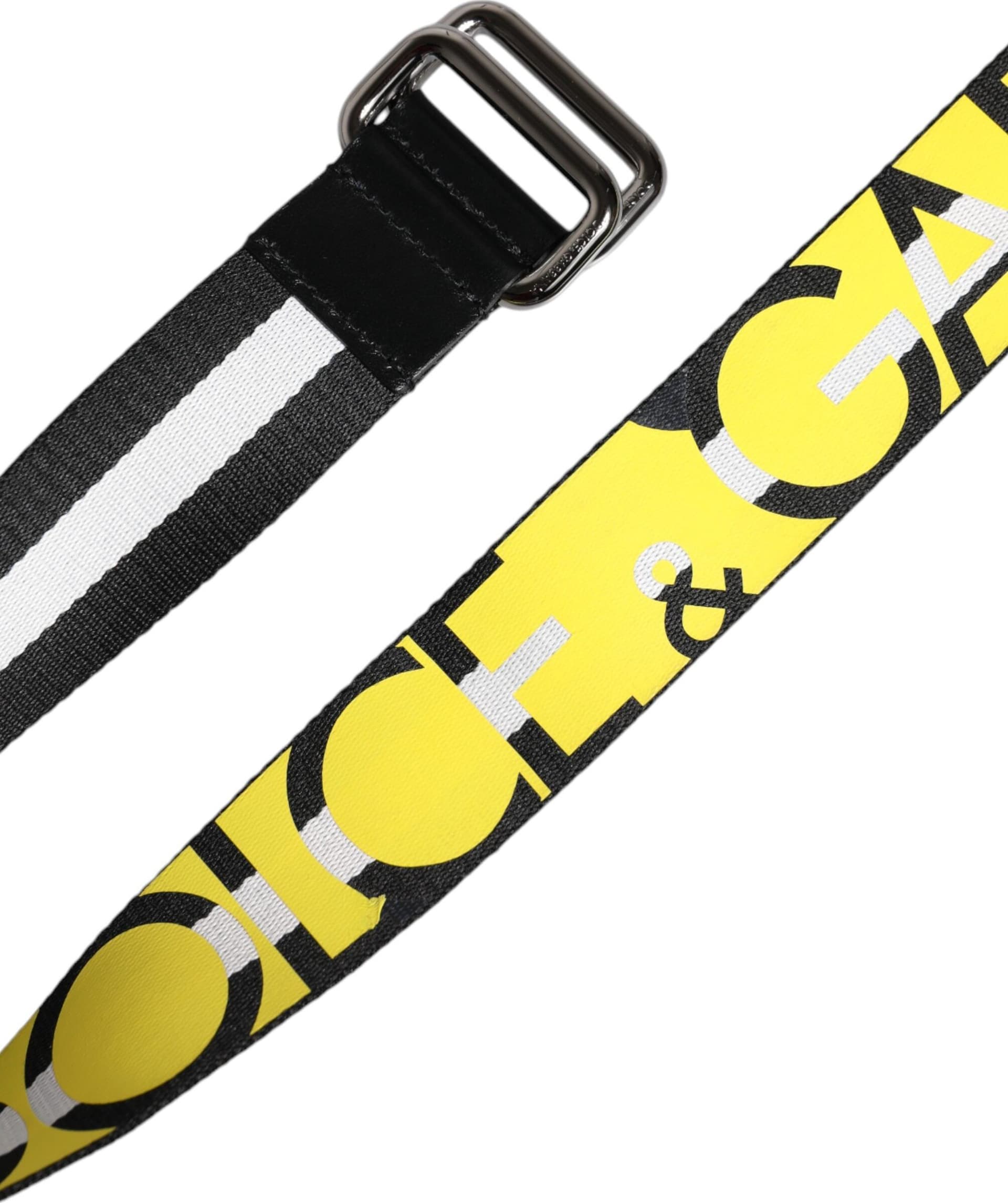 Dolce & Gabbana Black Yellow Logo Striped Metal Buckle Belt - 5