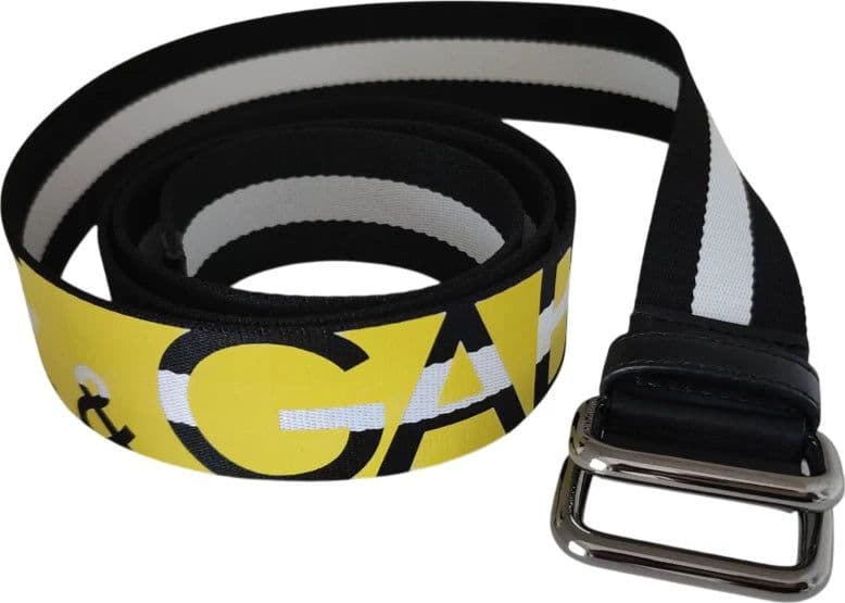 Dolce & Gabbana Black Yellow Logo Striped Metal Buckle Belt - 6