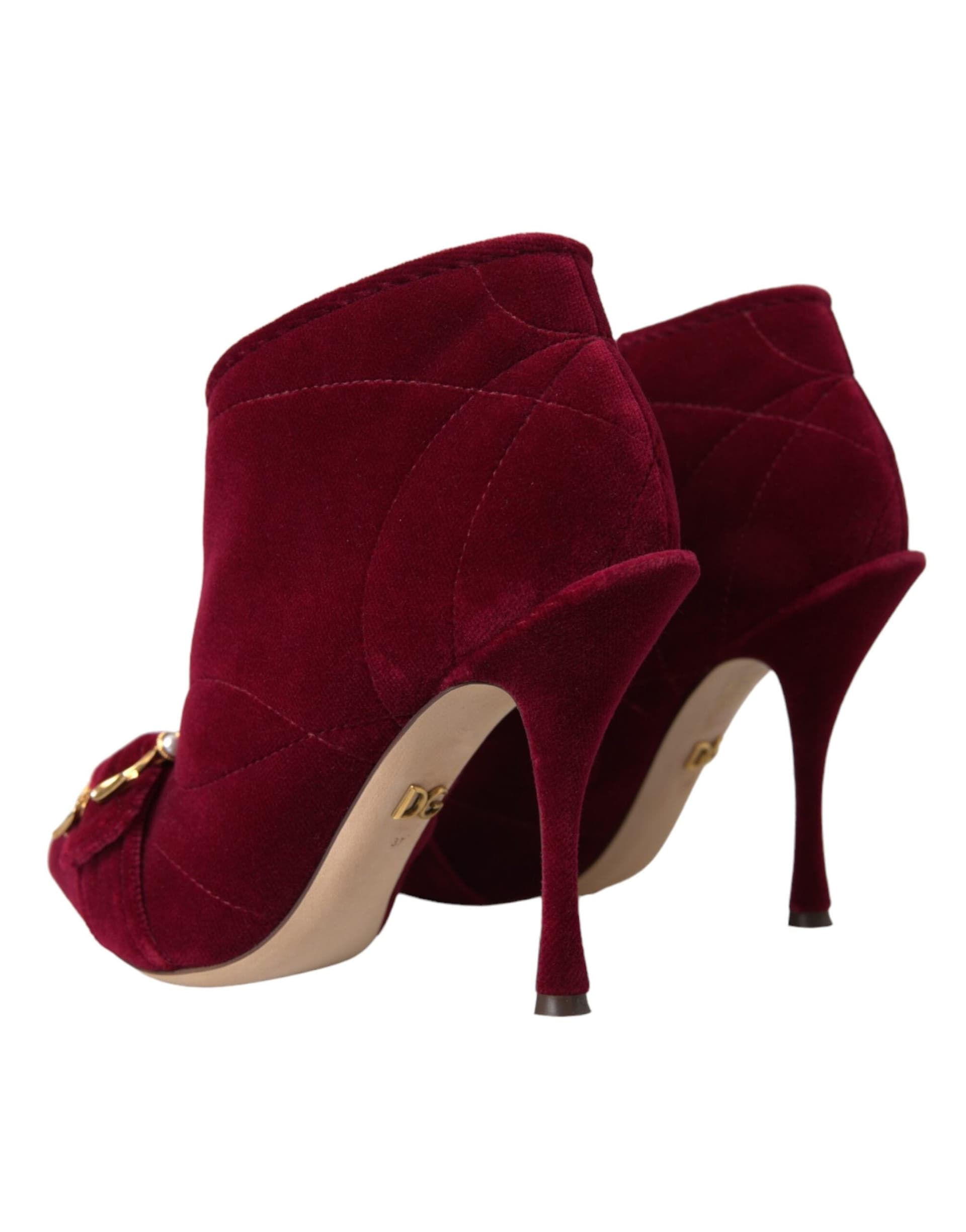 Dolce & Gabbana Dark Red Velvet Devotion Buckle Boots Shoes - 3