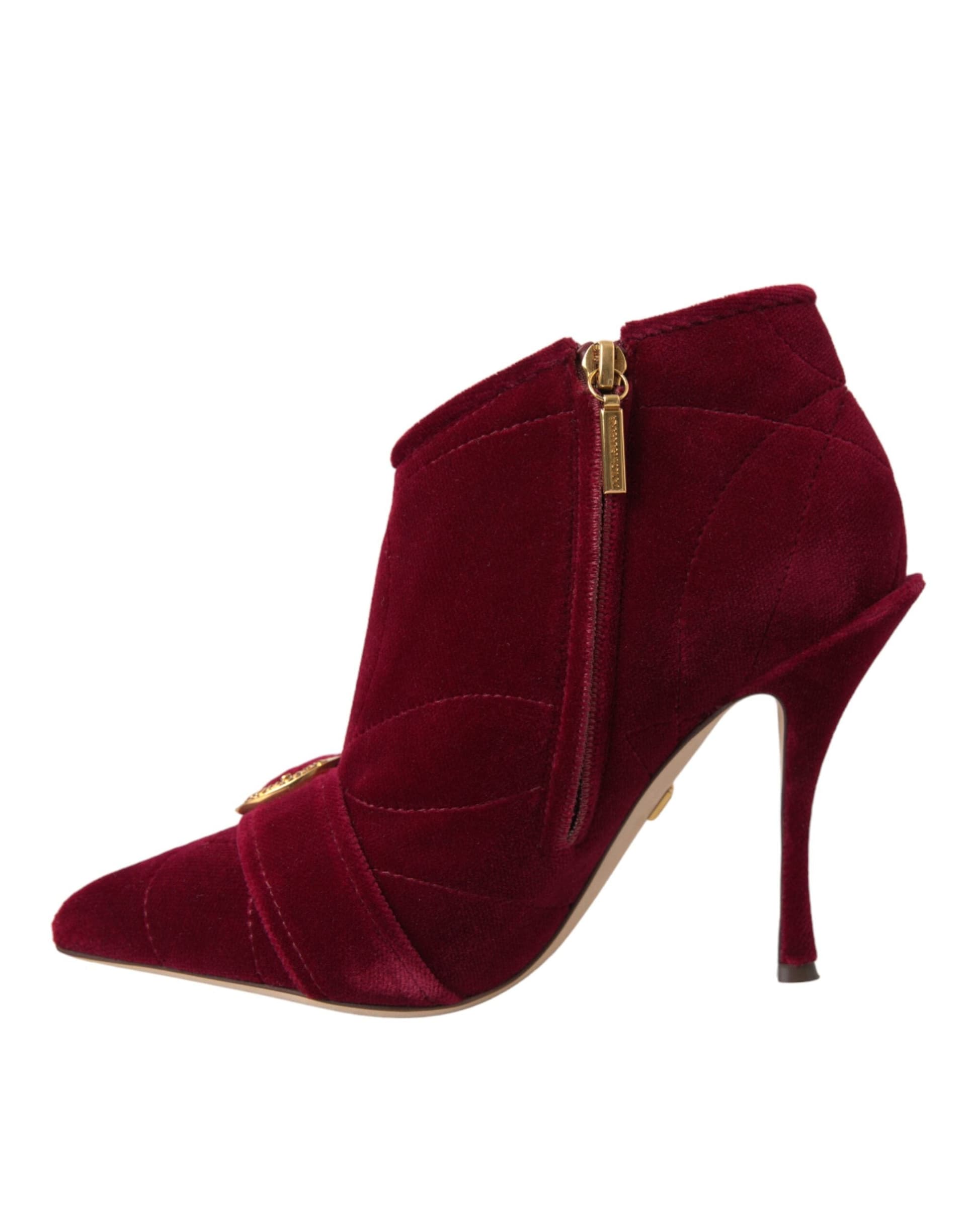 Dolce & Gabbana Dark Red Velvet Devotion Buckle Boots Shoes - 4