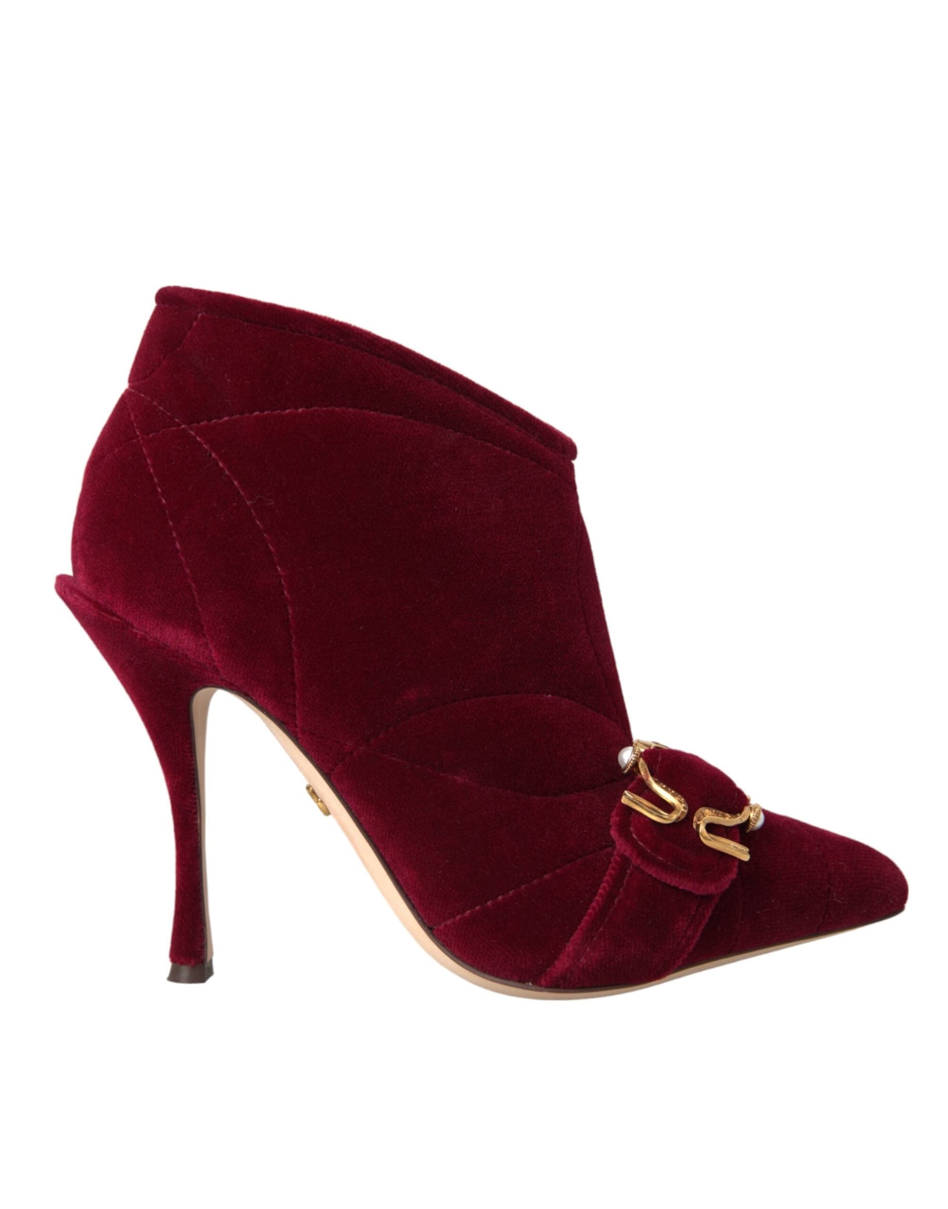 Dolce & Gabbana Dark Red Velvet Devotion Buckle Boots Shoes - 5