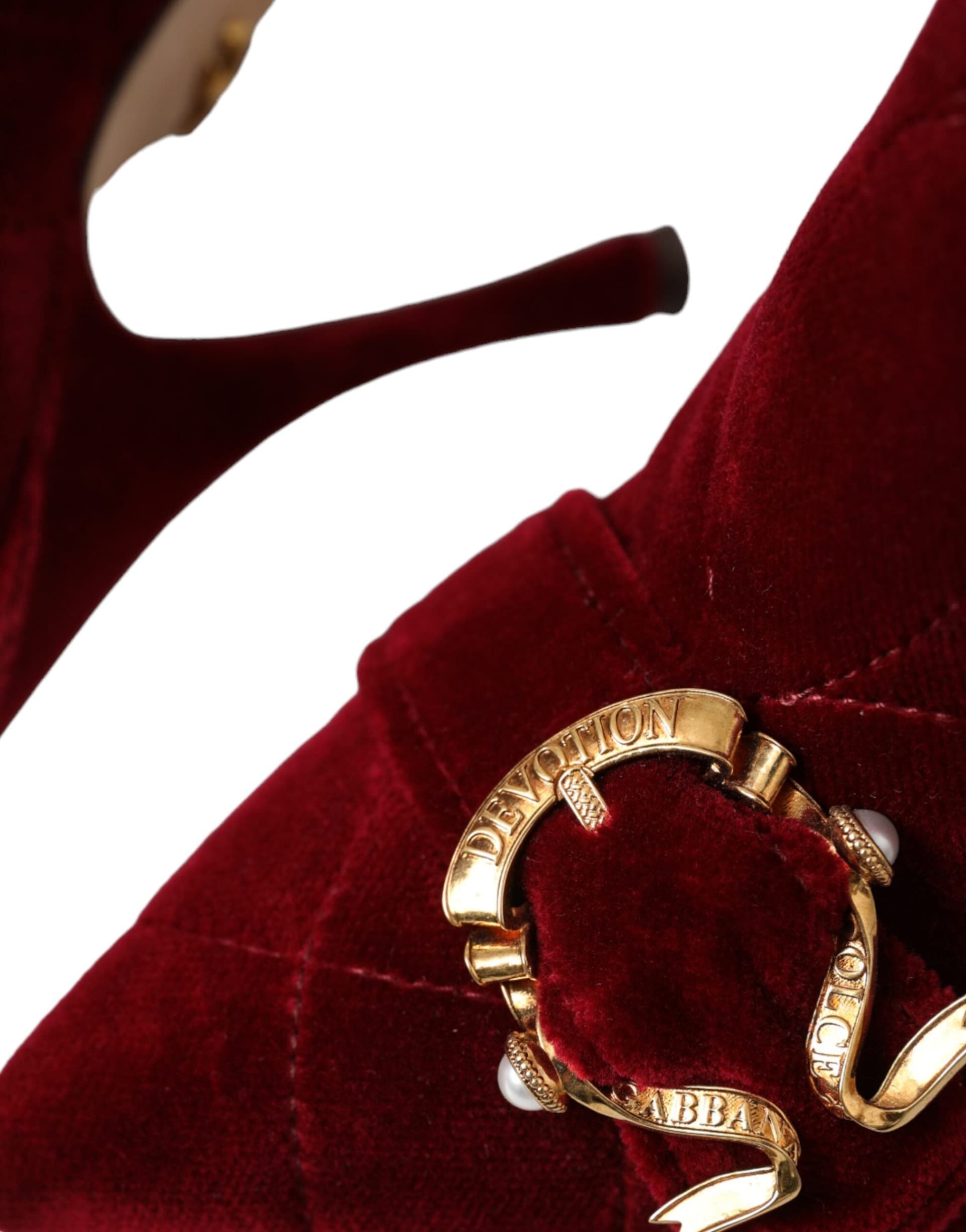 Dolce & Gabbana Dark Red Velvet Devotion Buckle Boots Shoes - 7
