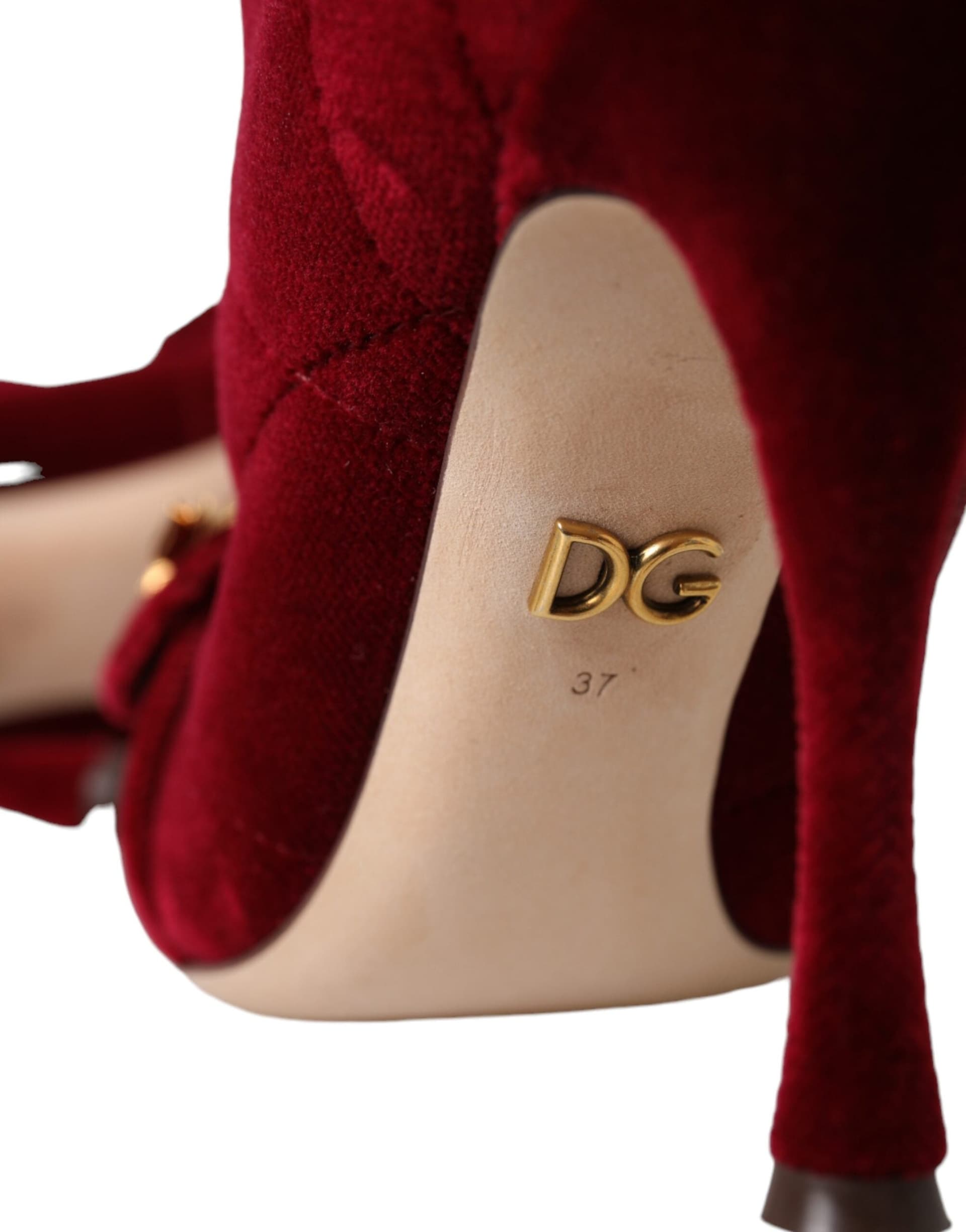 Dolce & Gabbana Dark Red Velvet Devotion Buckle Boots Shoes - 8