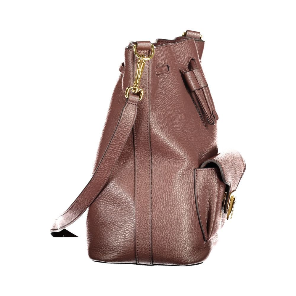 Coccinelle Brown Leather Women's Bag with Drawstring Twist Closure and Pocket - 3