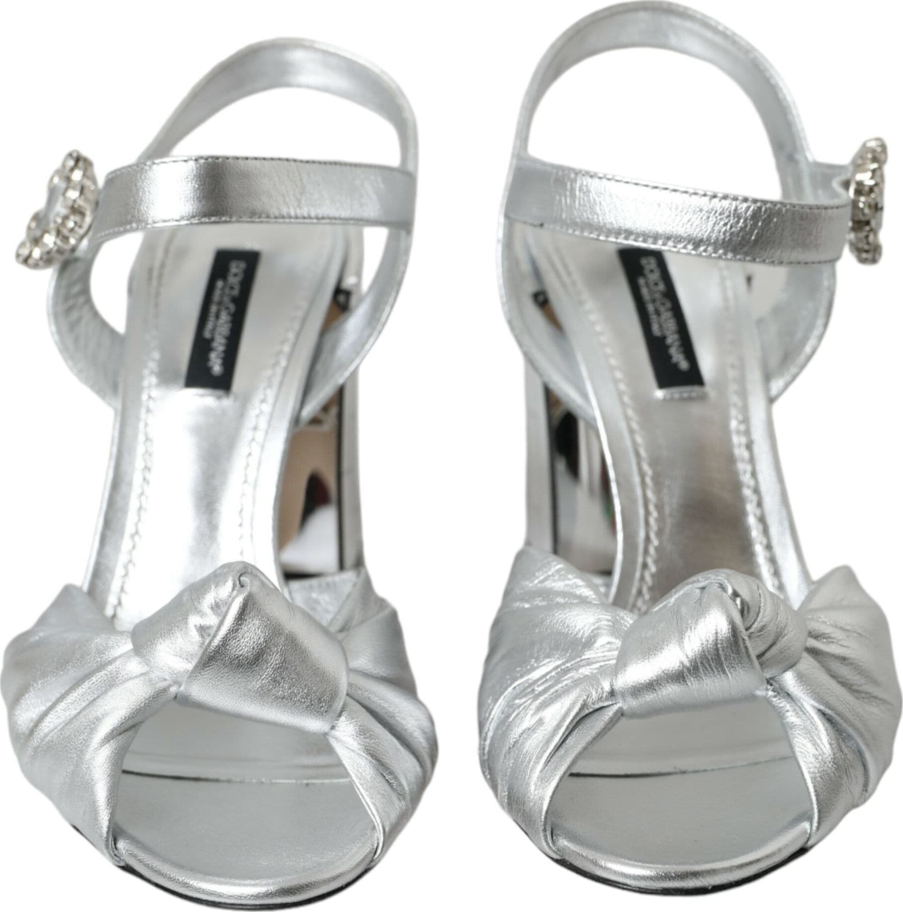 Dolce & Gabbana Silver Lambskin Leather Heels Sandals Shoes - 2