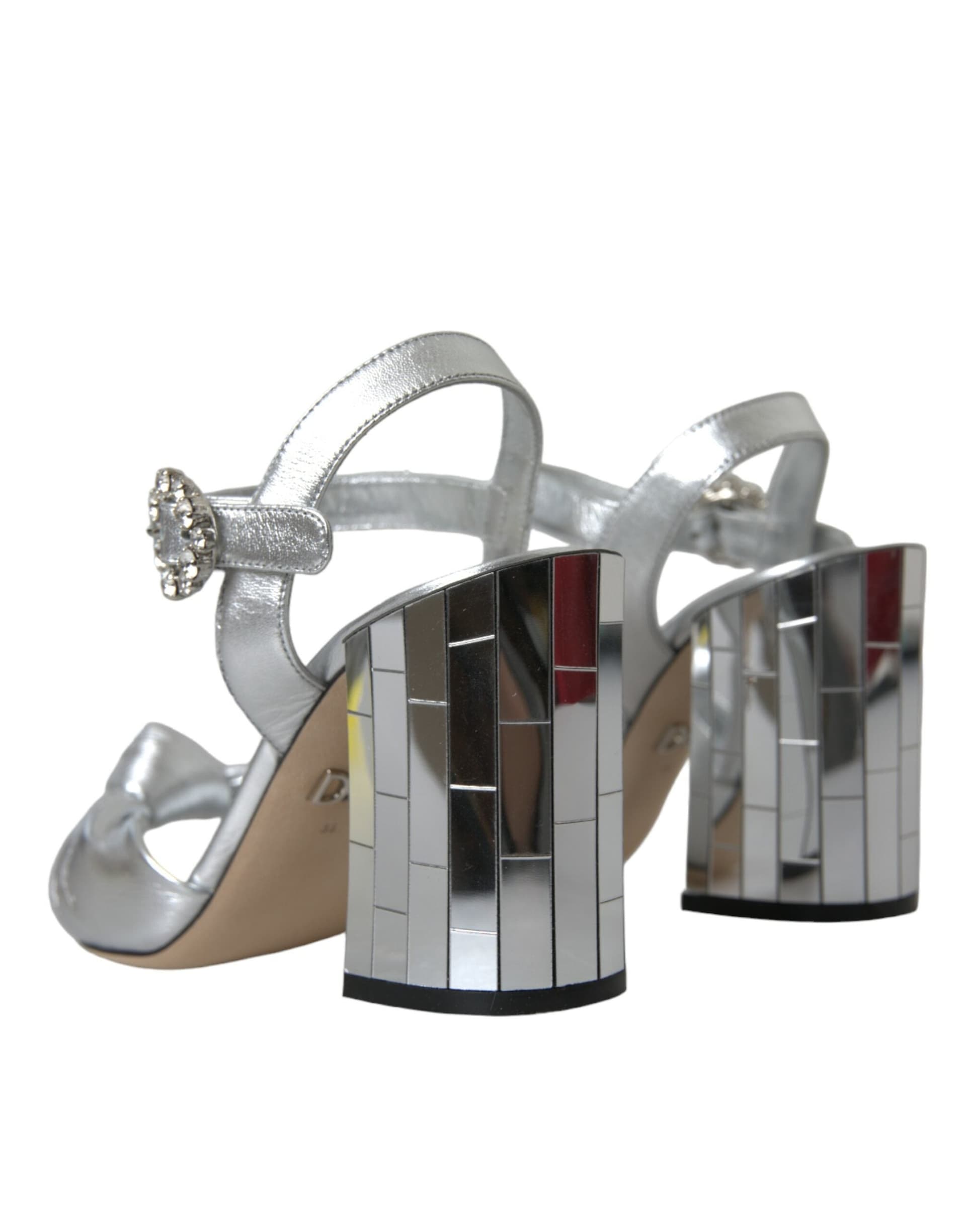 Dolce & Gabbana Silver Lambskin Leather Heels Sandals Shoes - 3
