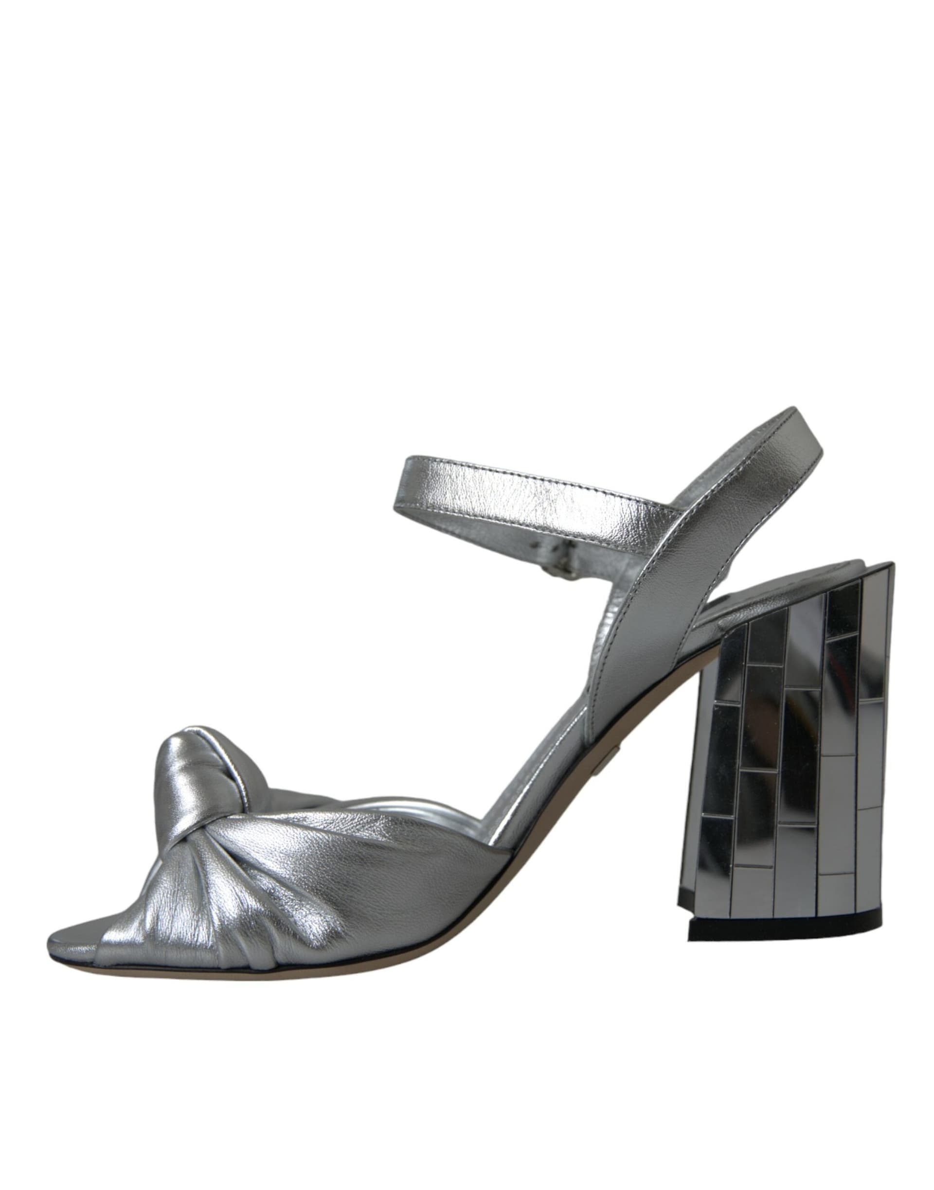Dolce & Gabbana Silver Lambskin Leather Heels Sandals Shoes - 4