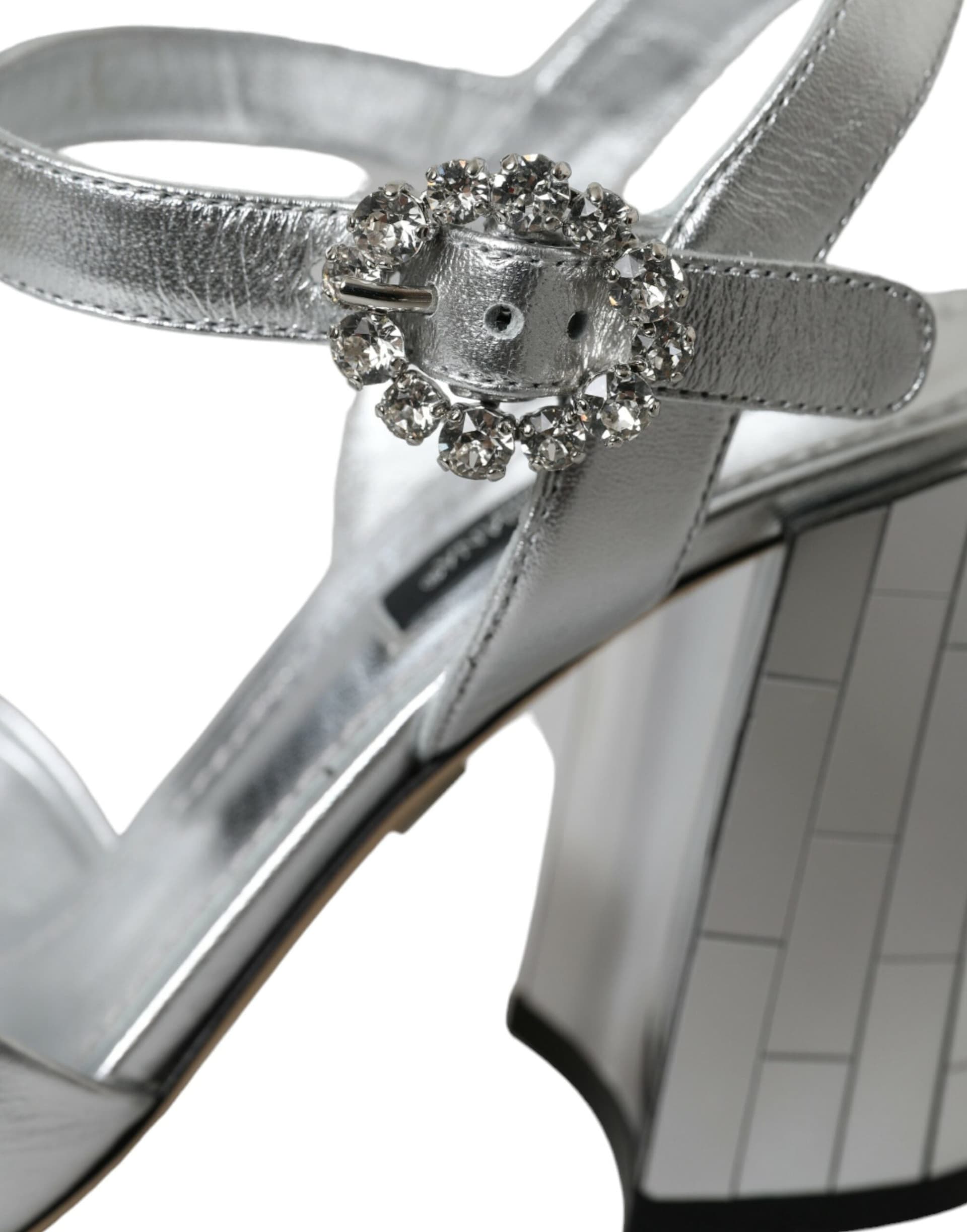 Dolce & Gabbana Silver Lambskin Leather Heels Sandals Shoes - 7