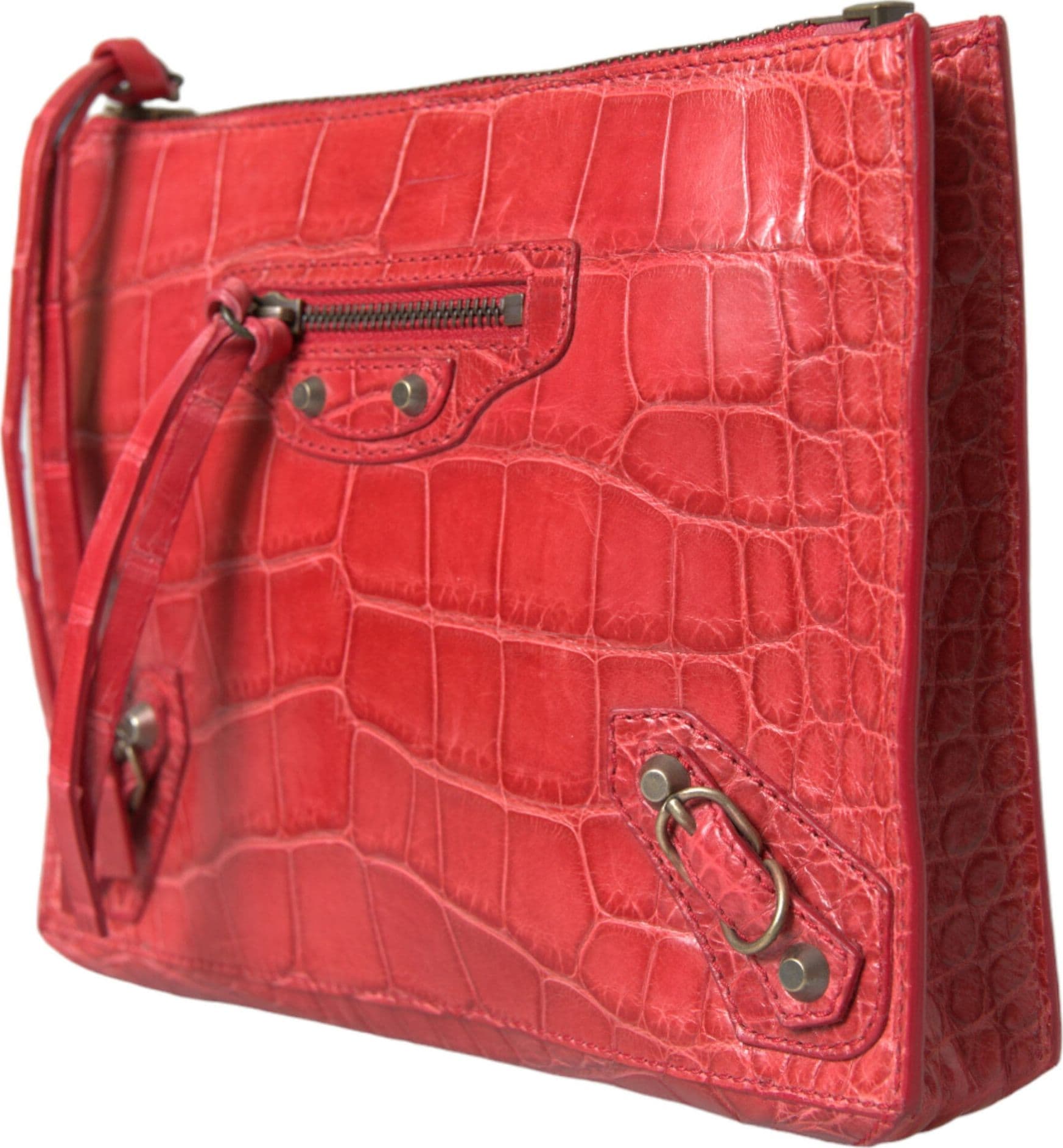 Balenciaga Red Exotic Skin Leather Classic Pouch Purse Wristlet Bag - 2