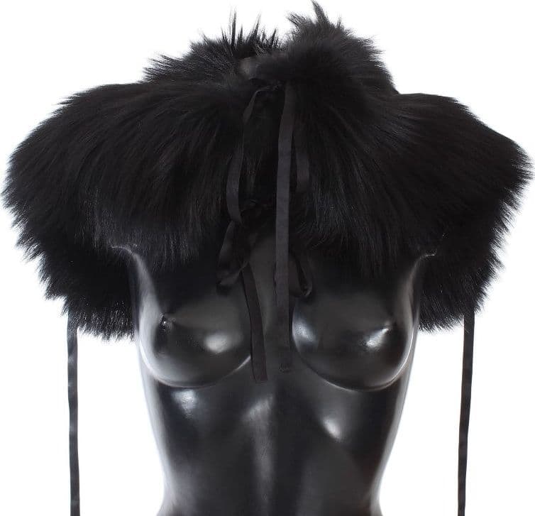 Dolce & Gabbana Black Fox Fur Shoulder Wrap Cover Collar Scarf - 2