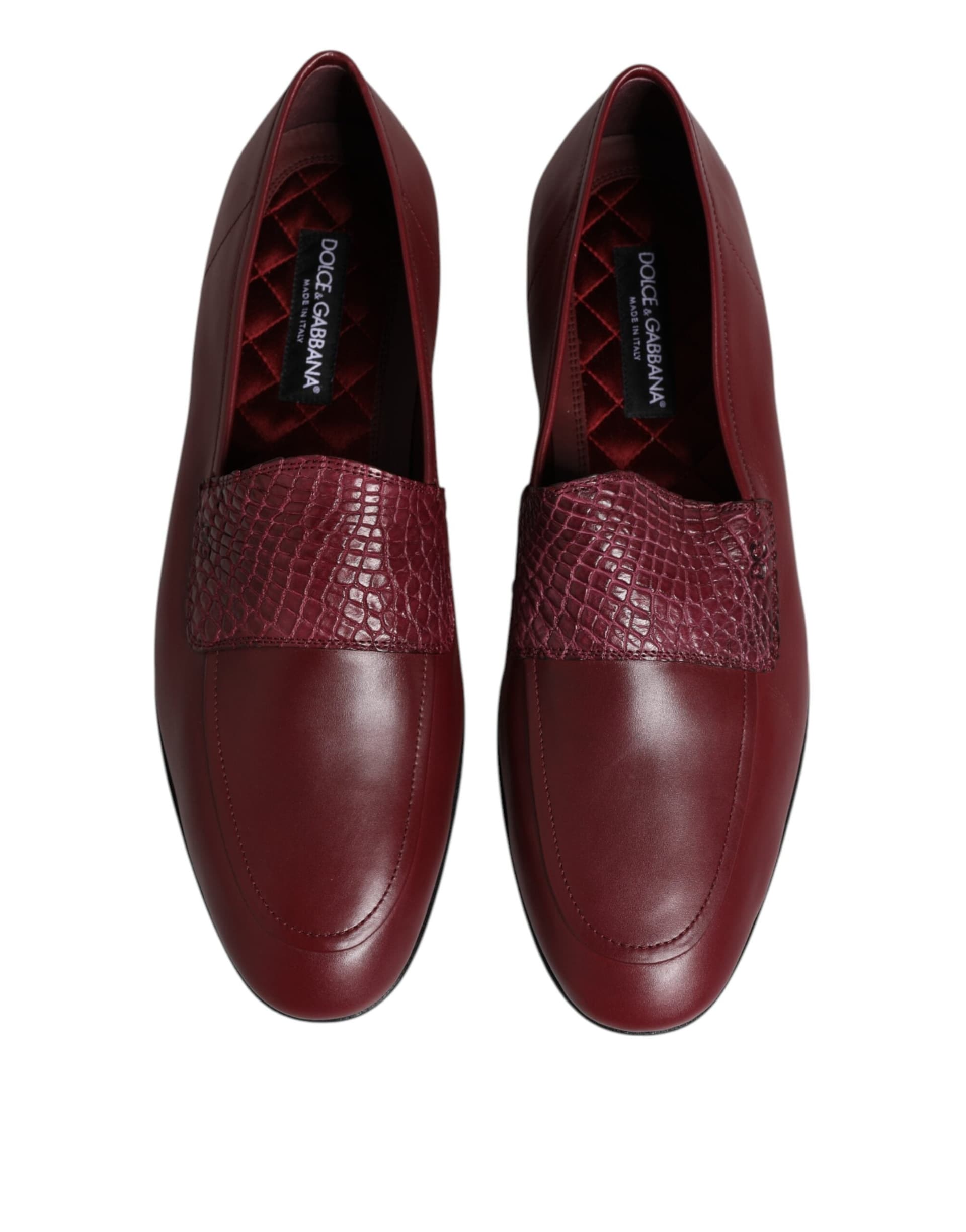 Dolce & Gabbana Burgundy Calfskin Leather Formal Slip On Shoes - 2