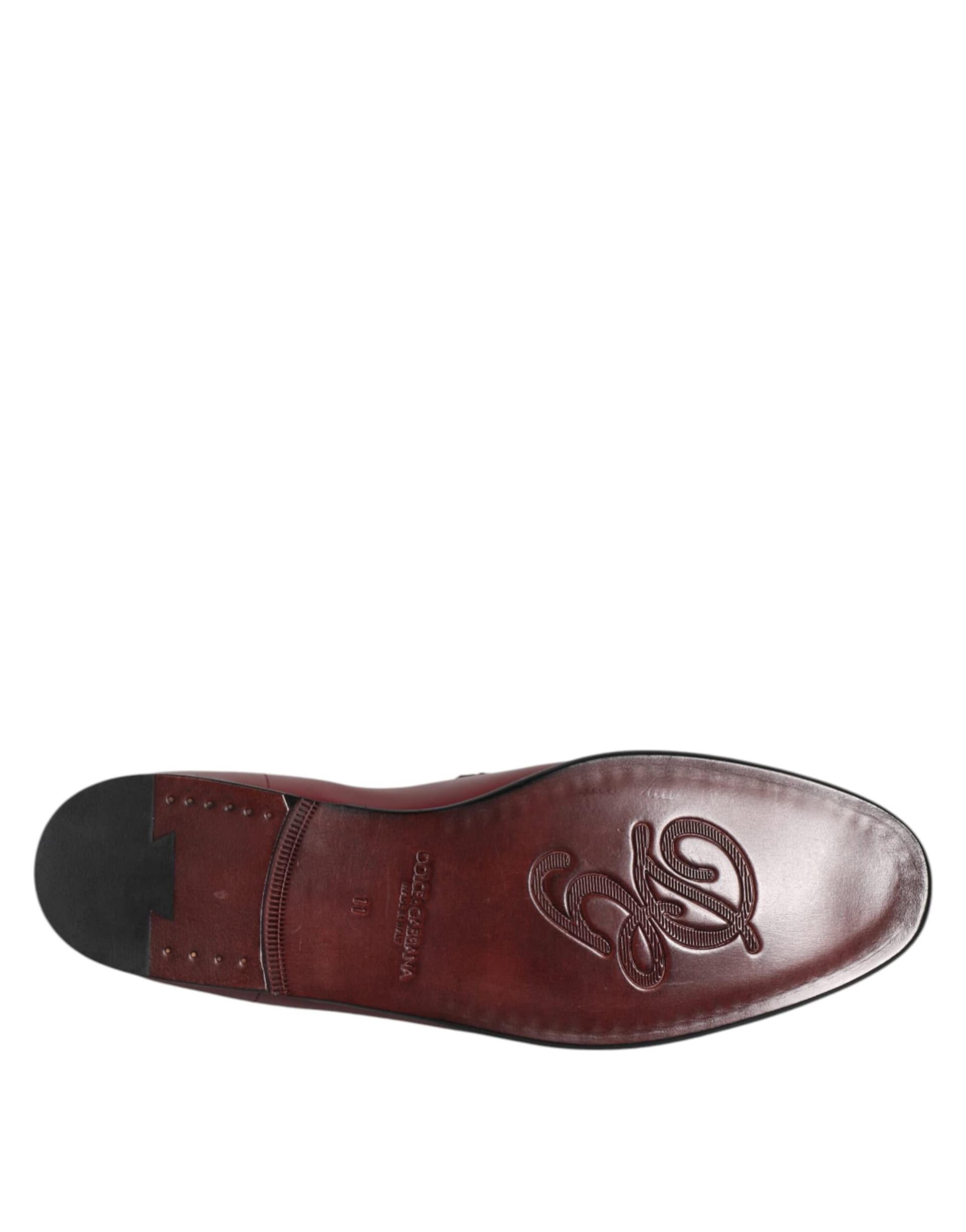 Dolce & Gabbana Burgundy Calfskin Leather Formal Slip On Shoes - 8