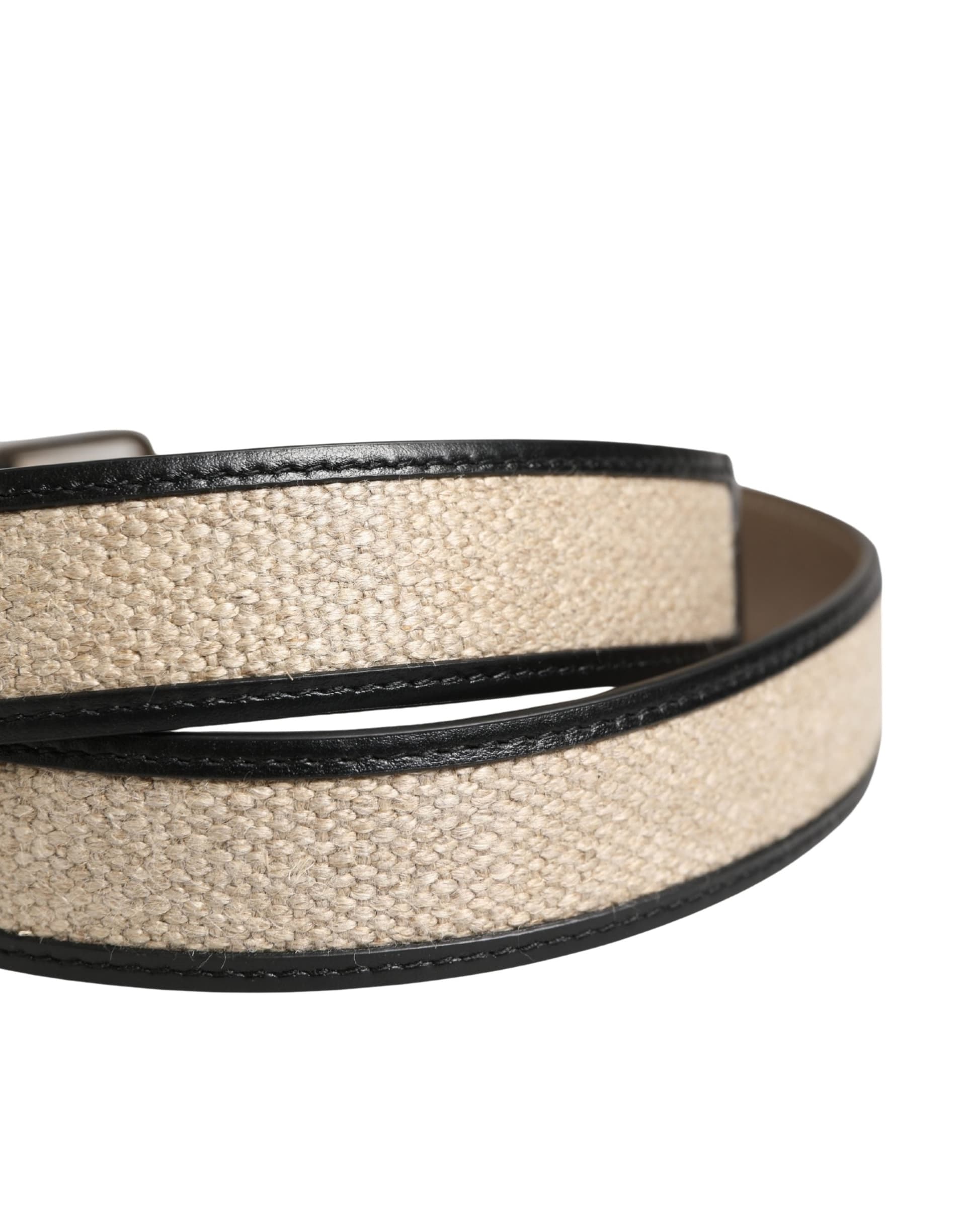 Dolce & Gabbana Men Beige Woven Leather Metal Buckle Belt - 5
