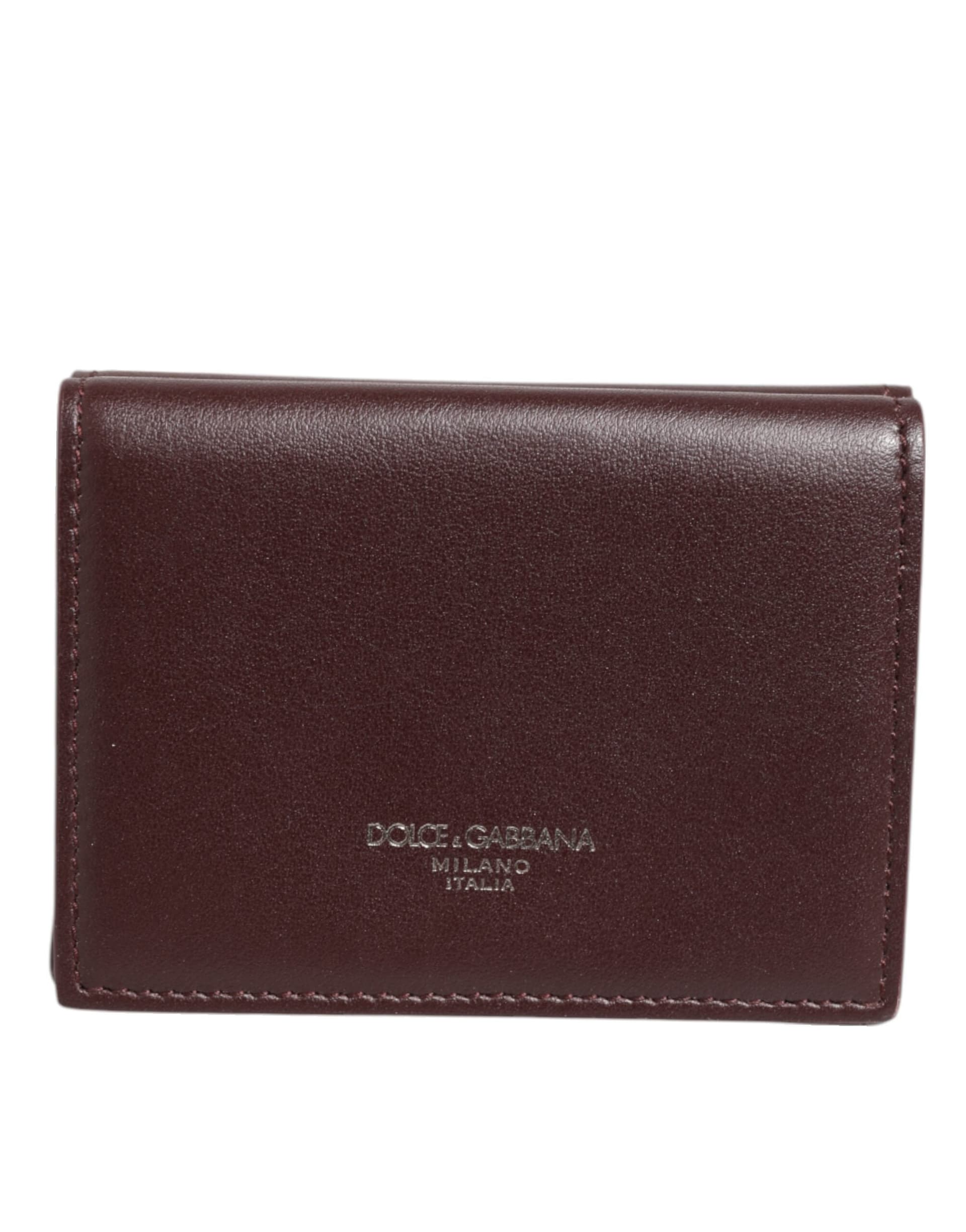 Dolce & Gabbana Leather Embossed Logo Trifold Men Card Holder Dark Brown - 2