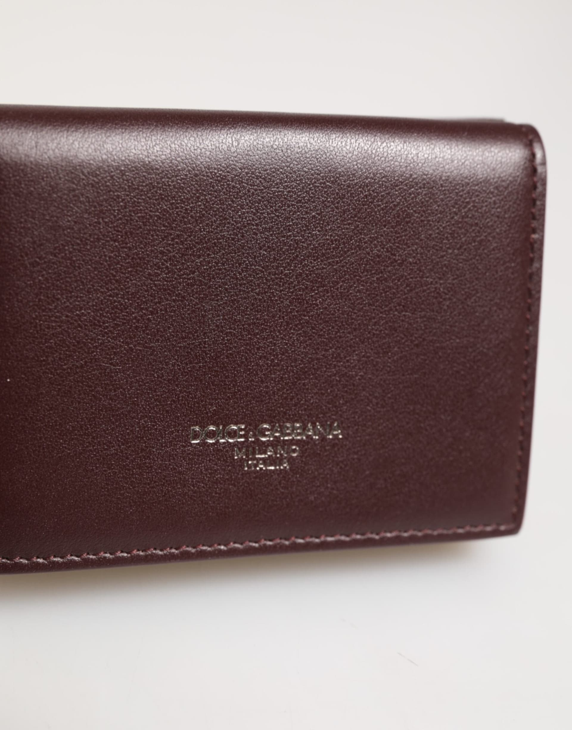 Dolce & Gabbana Leather Embossed Logo Trifold Men Card Holder Dark Brown - 3