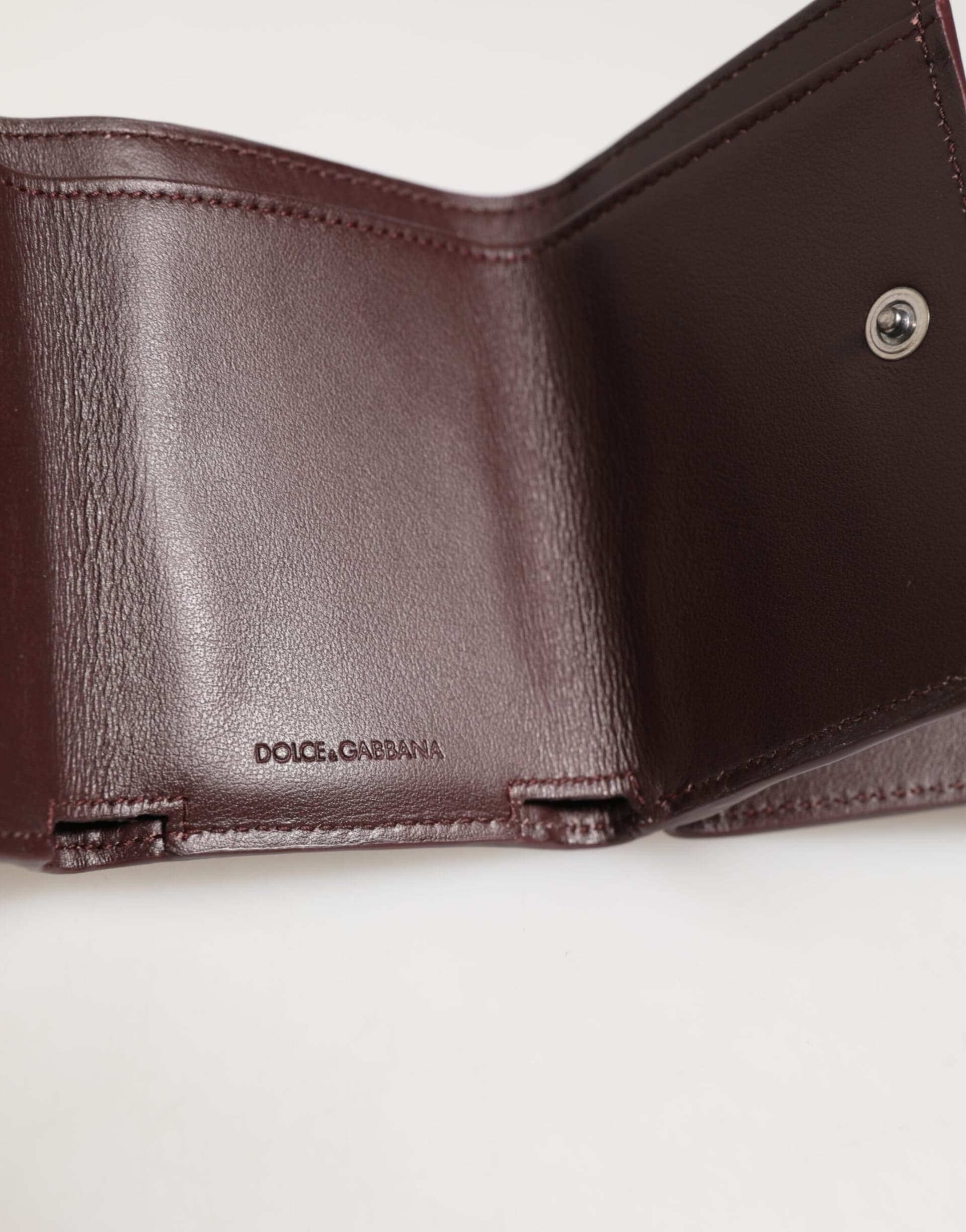 Dolce & Gabbana Leather Embossed Logo Trifold Men Card Holder Dark Brown - 8