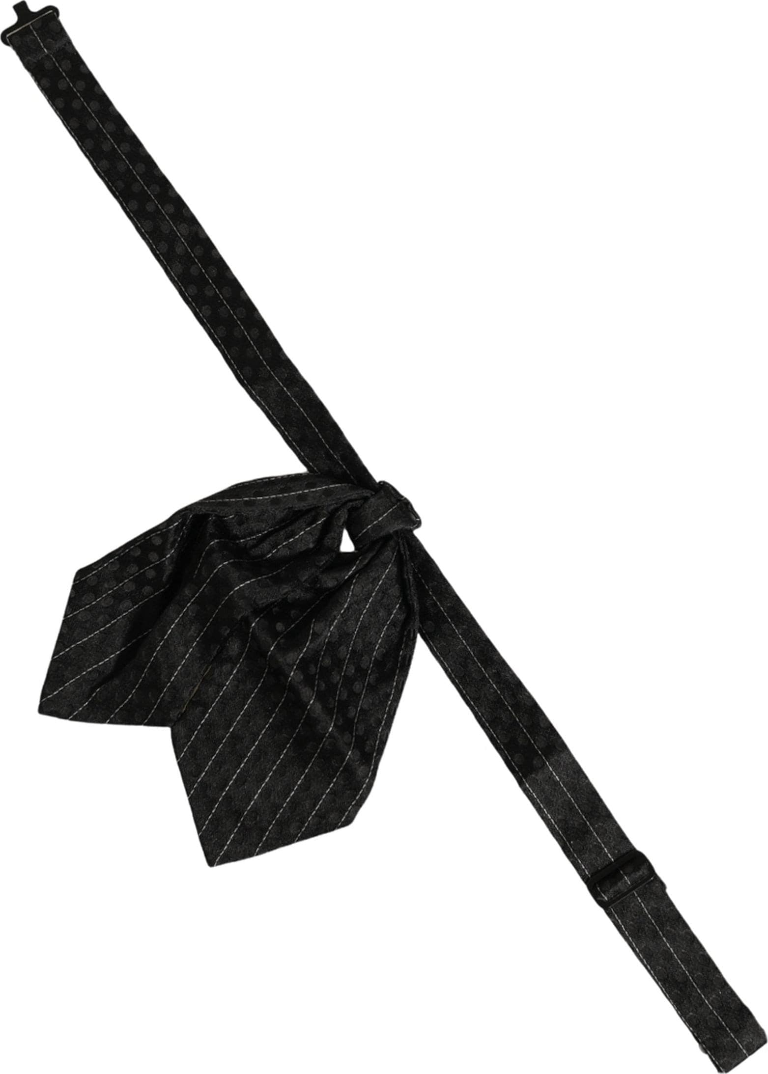 Dolce & Gabbana Men Black Pinstripe Silk Adjustable Neck Papillon Bow Tie - 2