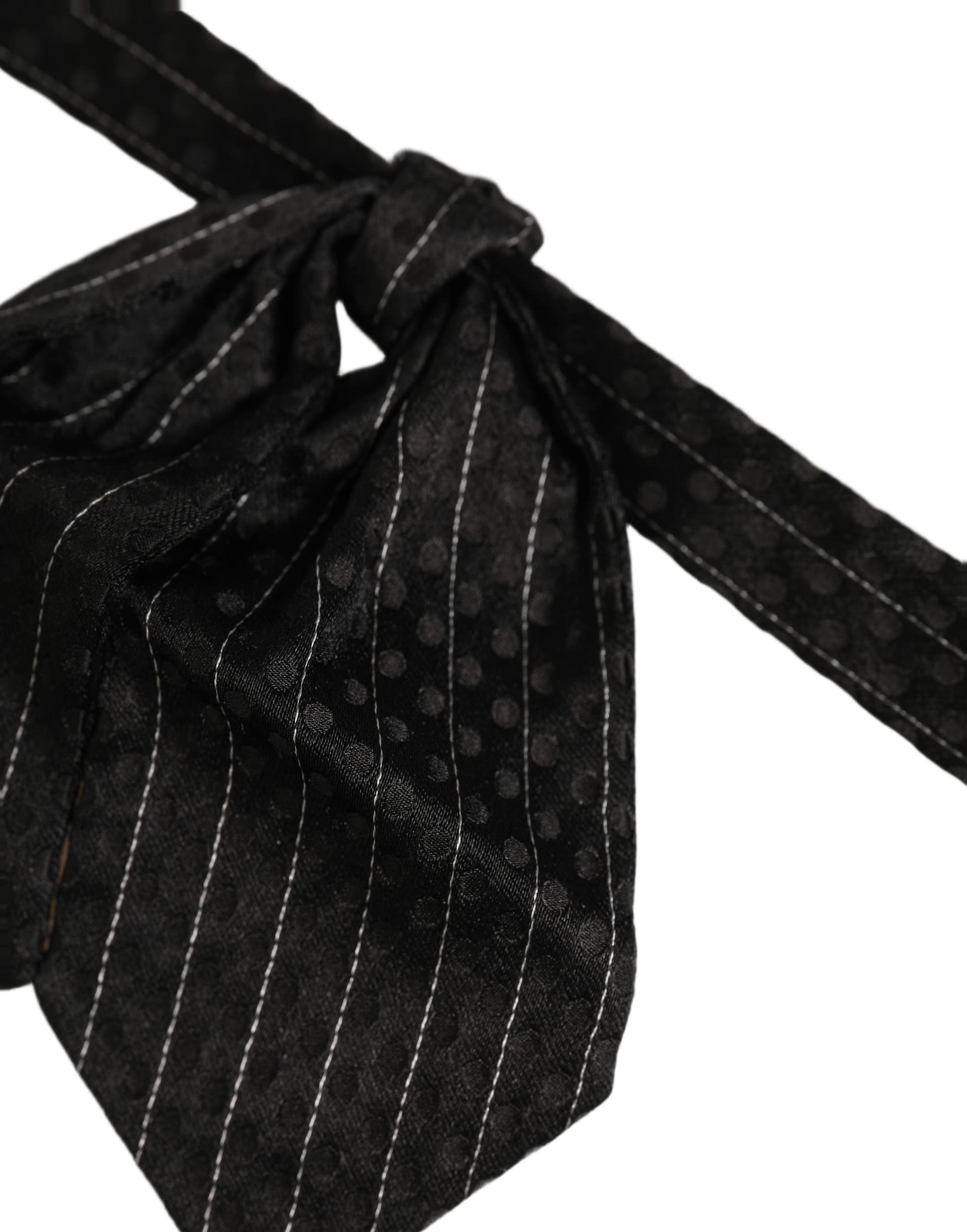 Dolce & Gabbana Men Black Pinstripe Silk Adjustable Neck Papillon Bow Tie - 3