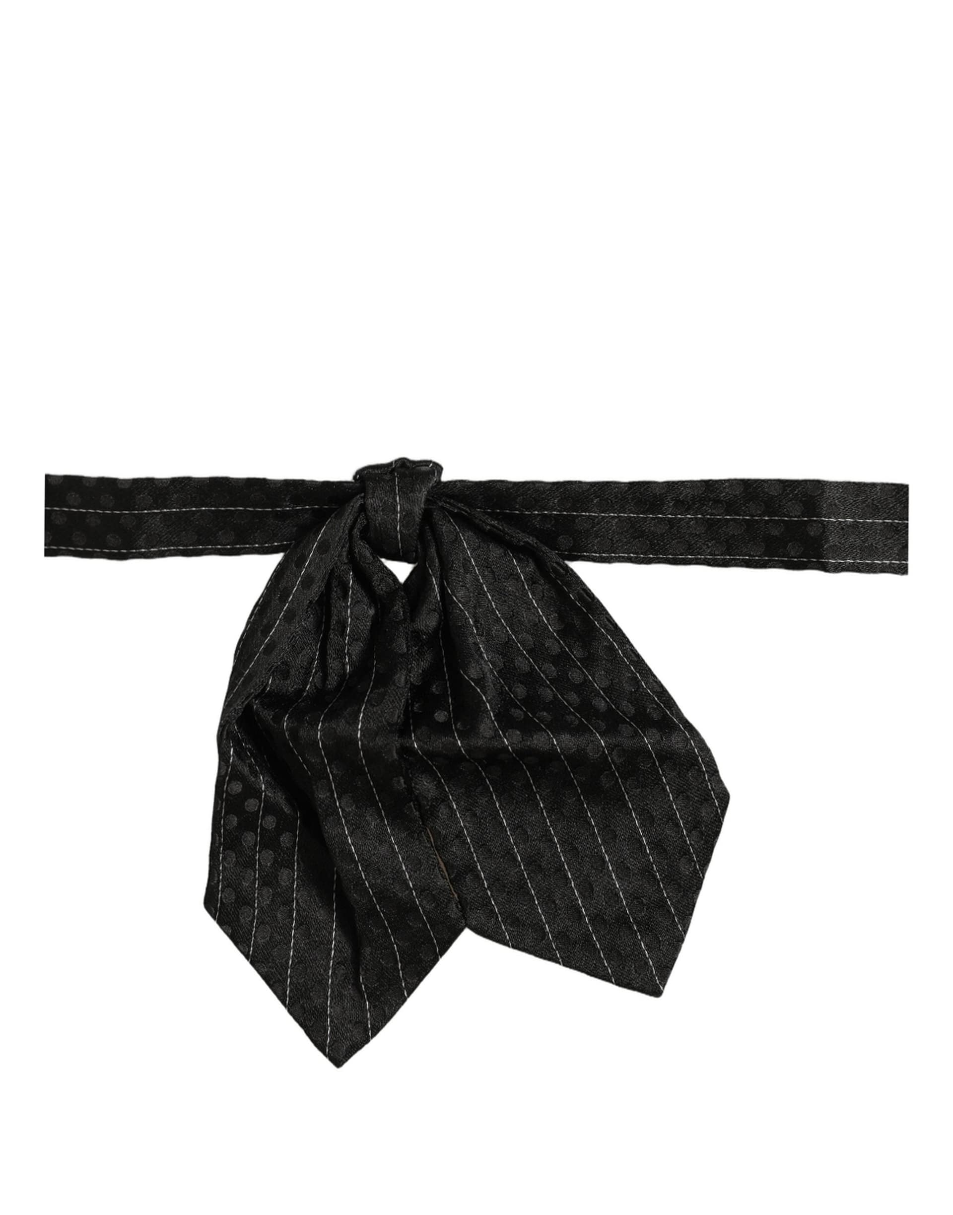 Dolce & Gabbana Men Black Pinstripe Silk Adjustable Neck Papillon Bow Tie - 4