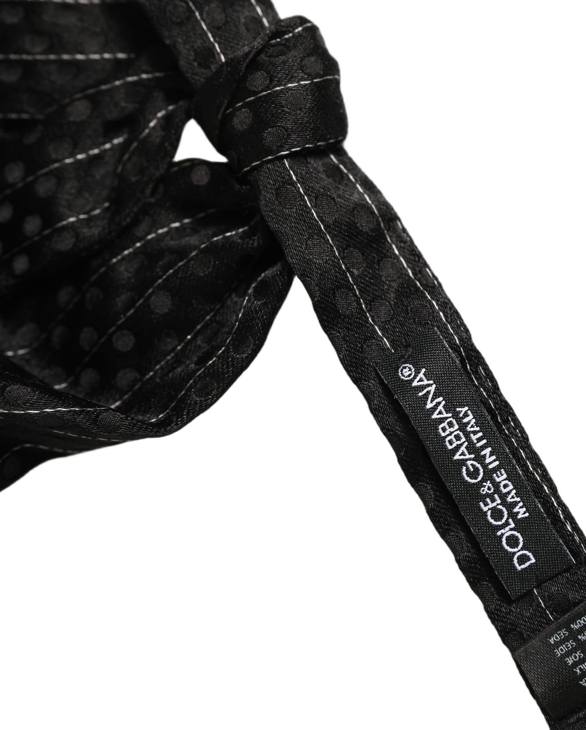 Dolce & Gabbana Men Black Pinstripe Silk Adjustable Neck Papillon Bow Tie - 6