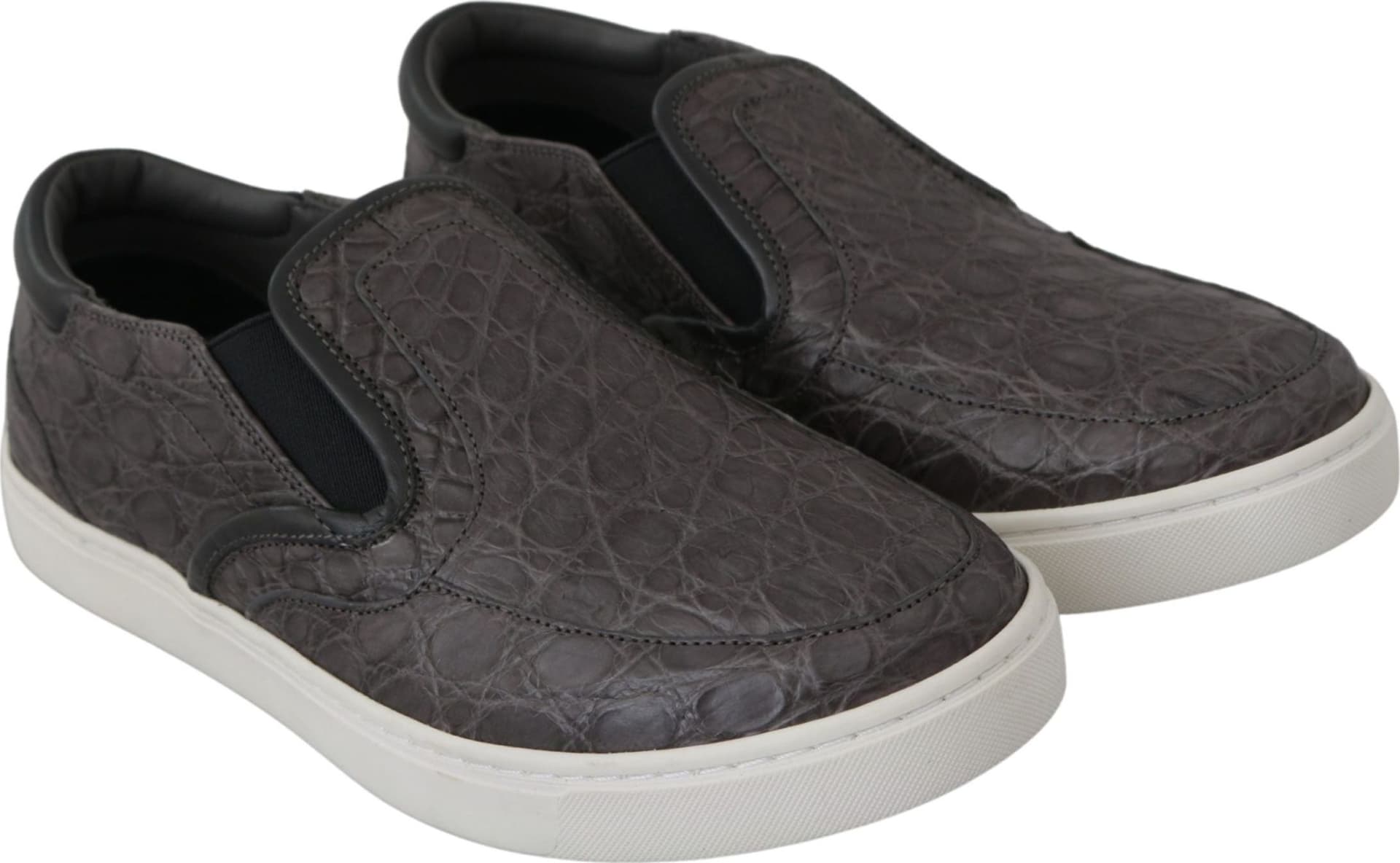 Dolce & Gabbana Gray Leather Flat Caiman Mens Loafers Shoes - 2