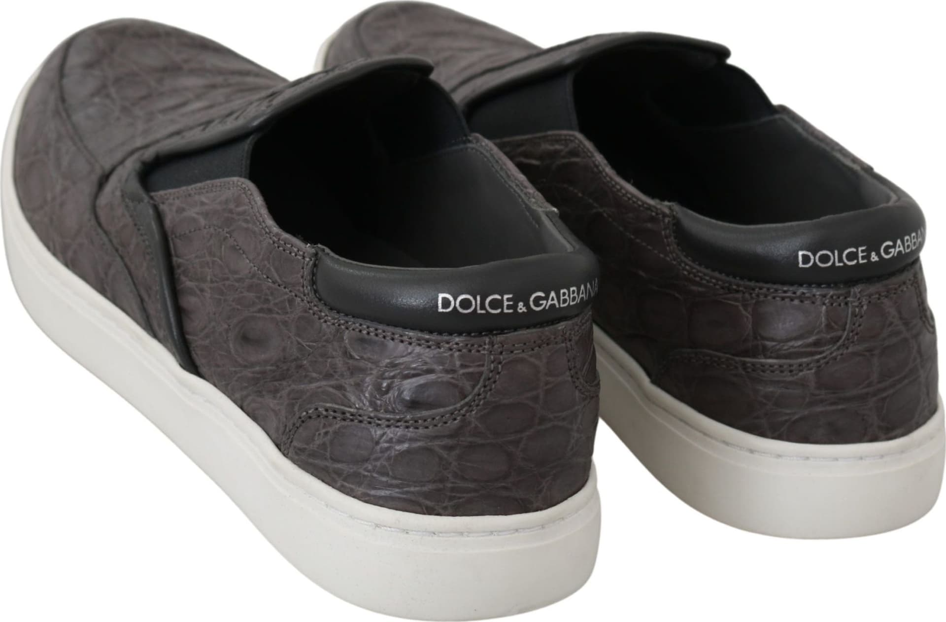 Dolce & Gabbana Gray Leather Flat Caiman Mens Loafers Shoes - 3