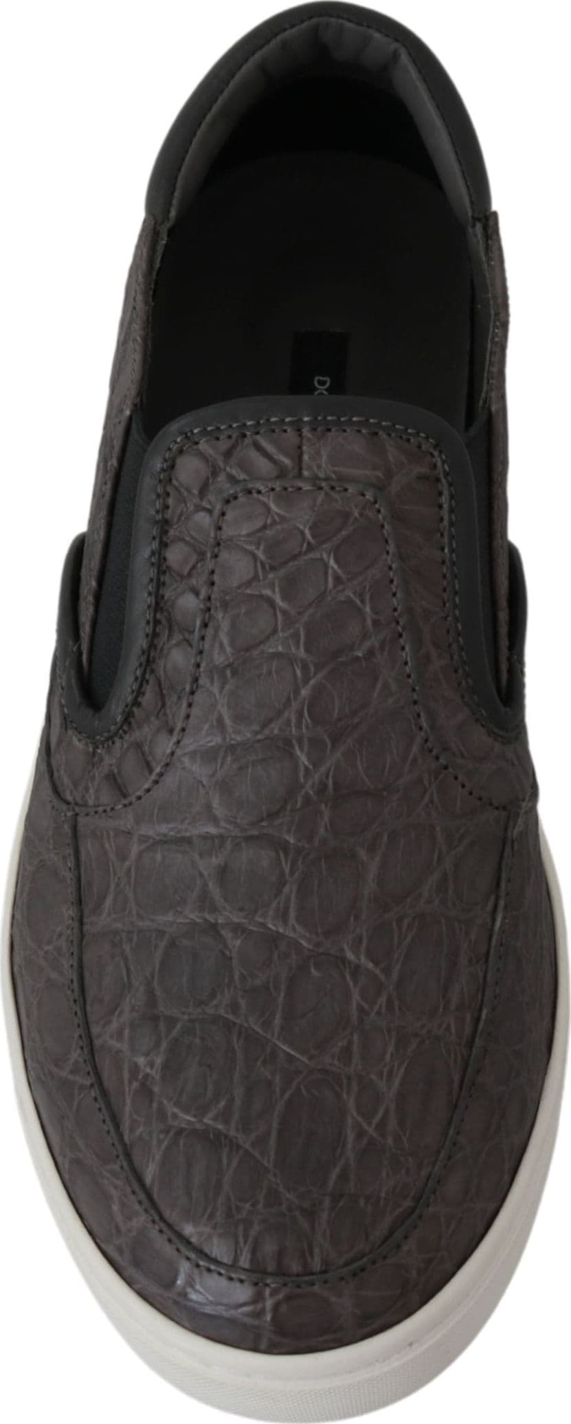 Dolce & Gabbana Gray Leather Flat Caiman Mens Loafers Shoes - 7