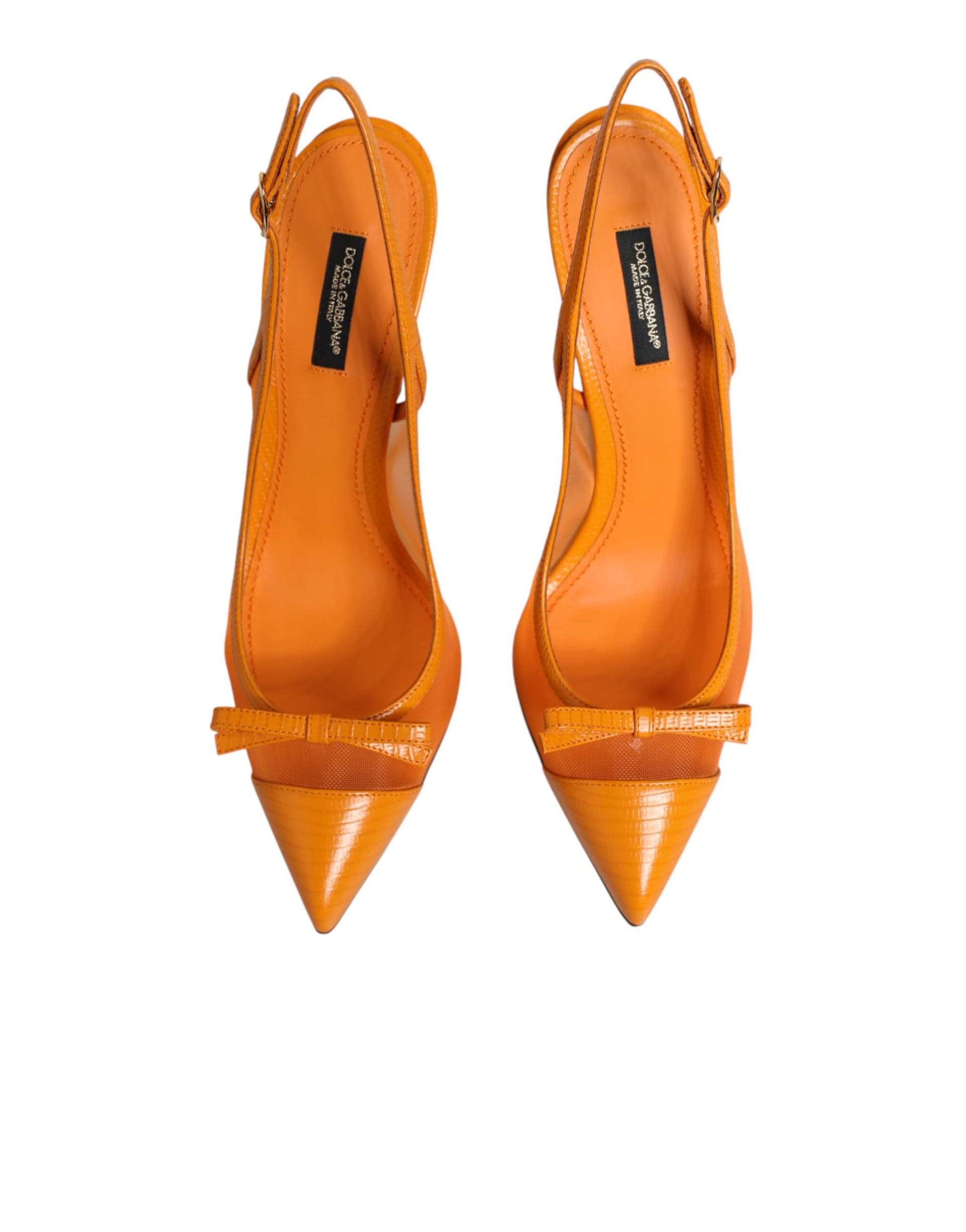 Dolce & Gabbana Orange Leather Mesh Heels Slingback  Shoes - 2