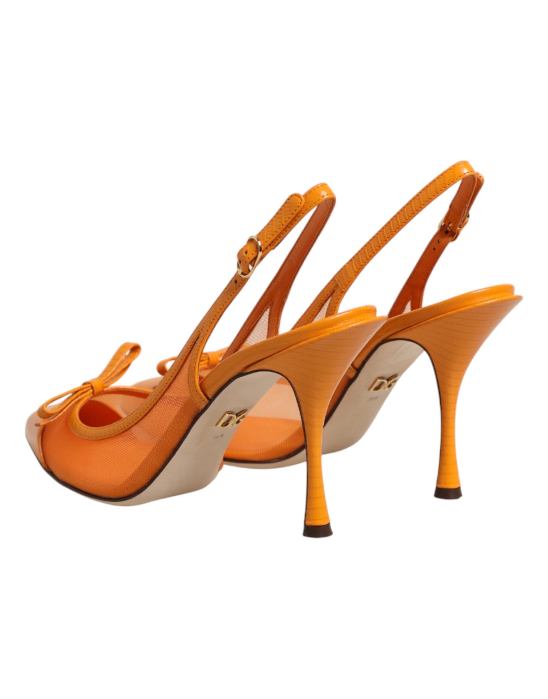 Dolce & Gabbana Orange Leather Mesh Heels Slingback  Shoes - 4