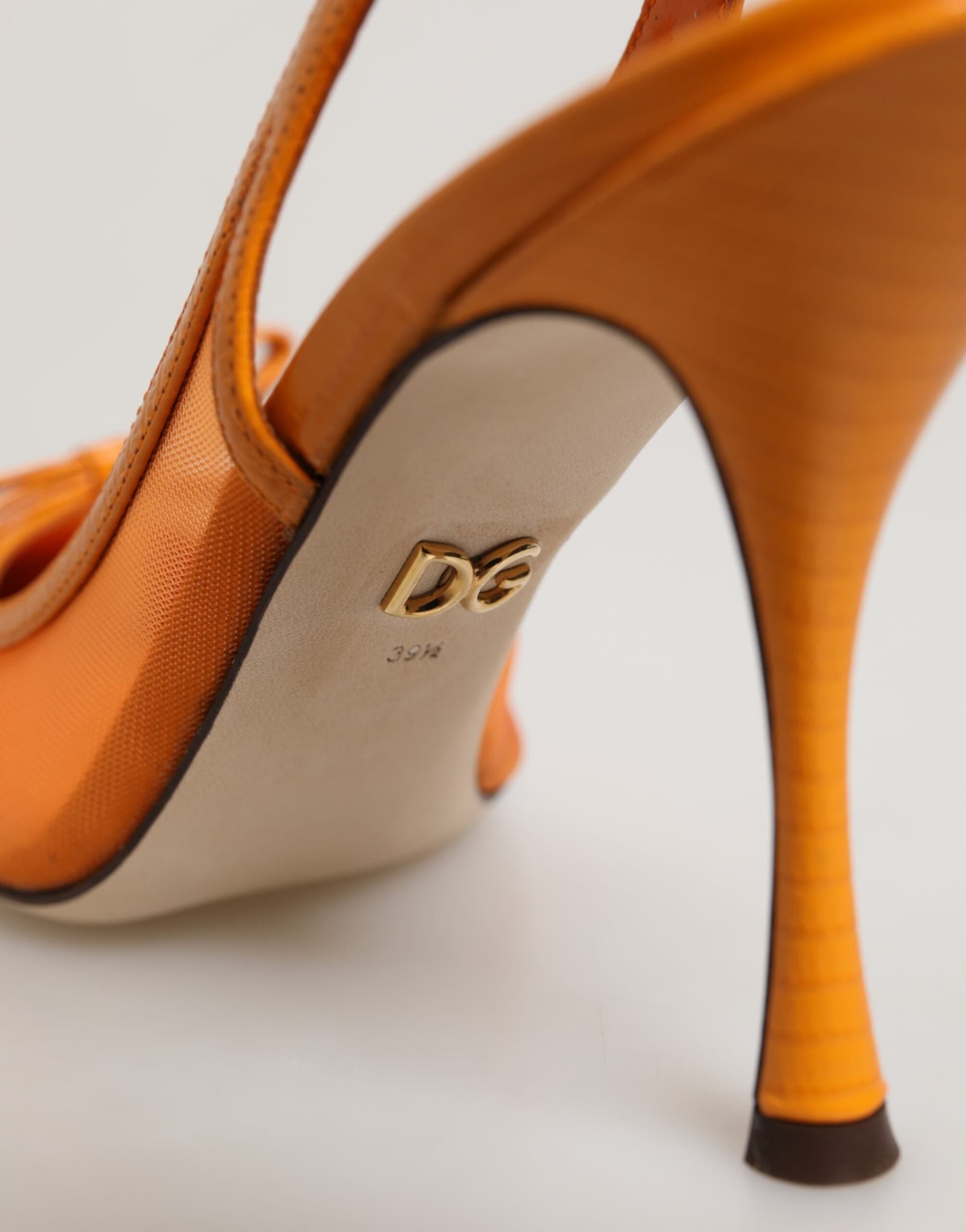 Dolce & Gabbana Orange Leather Mesh Heels Slingback  Shoes - 5