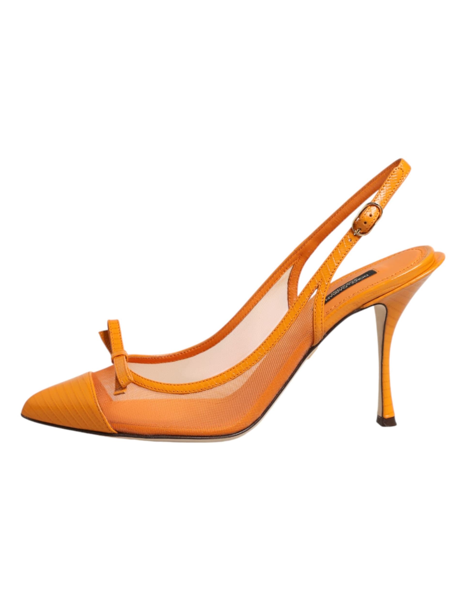Dolce & Gabbana Orange Leather Mesh Heels Slingback  Shoes - 6