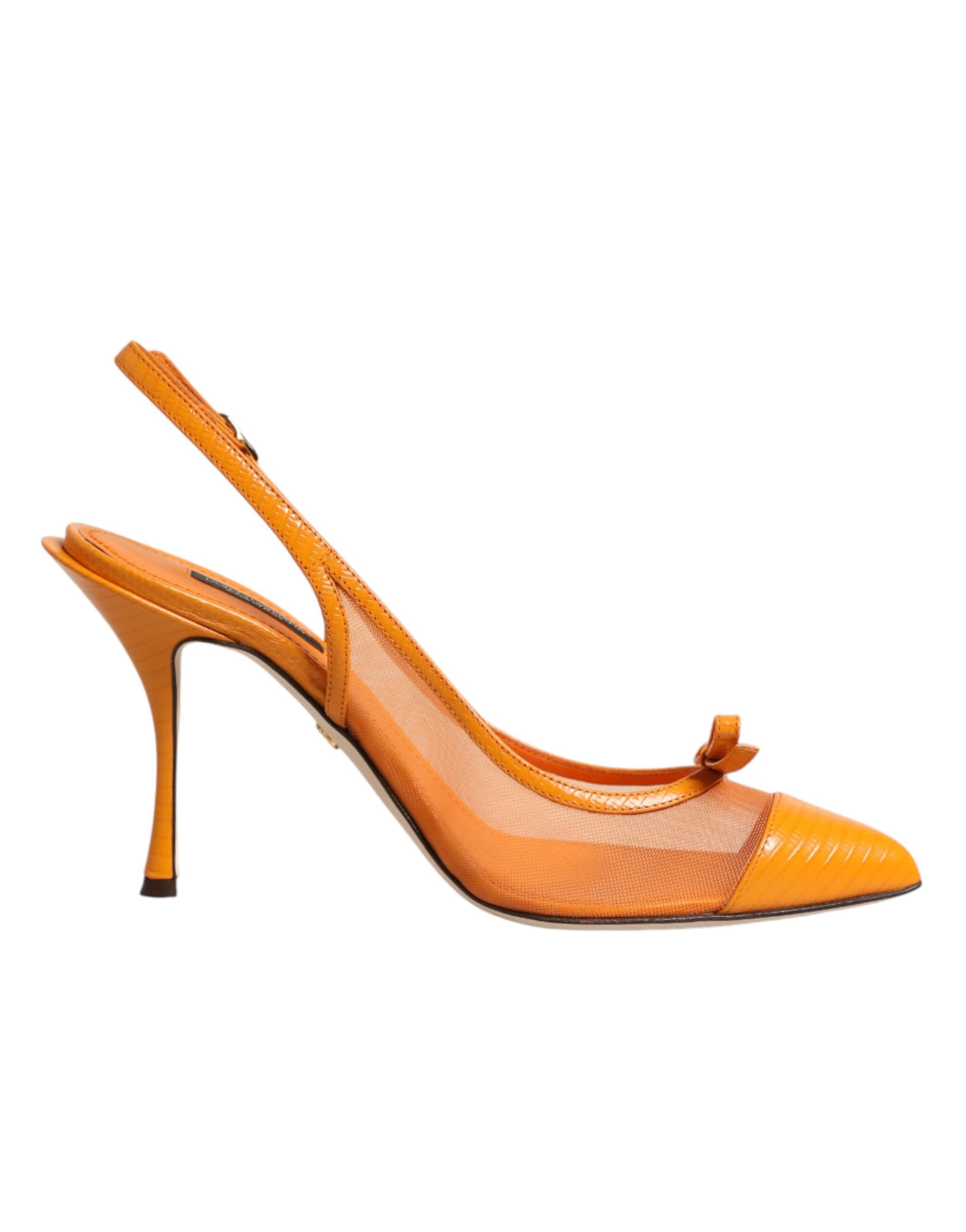 Dolce & Gabbana Orange Leather Mesh Heels Slingback  Shoes - 7