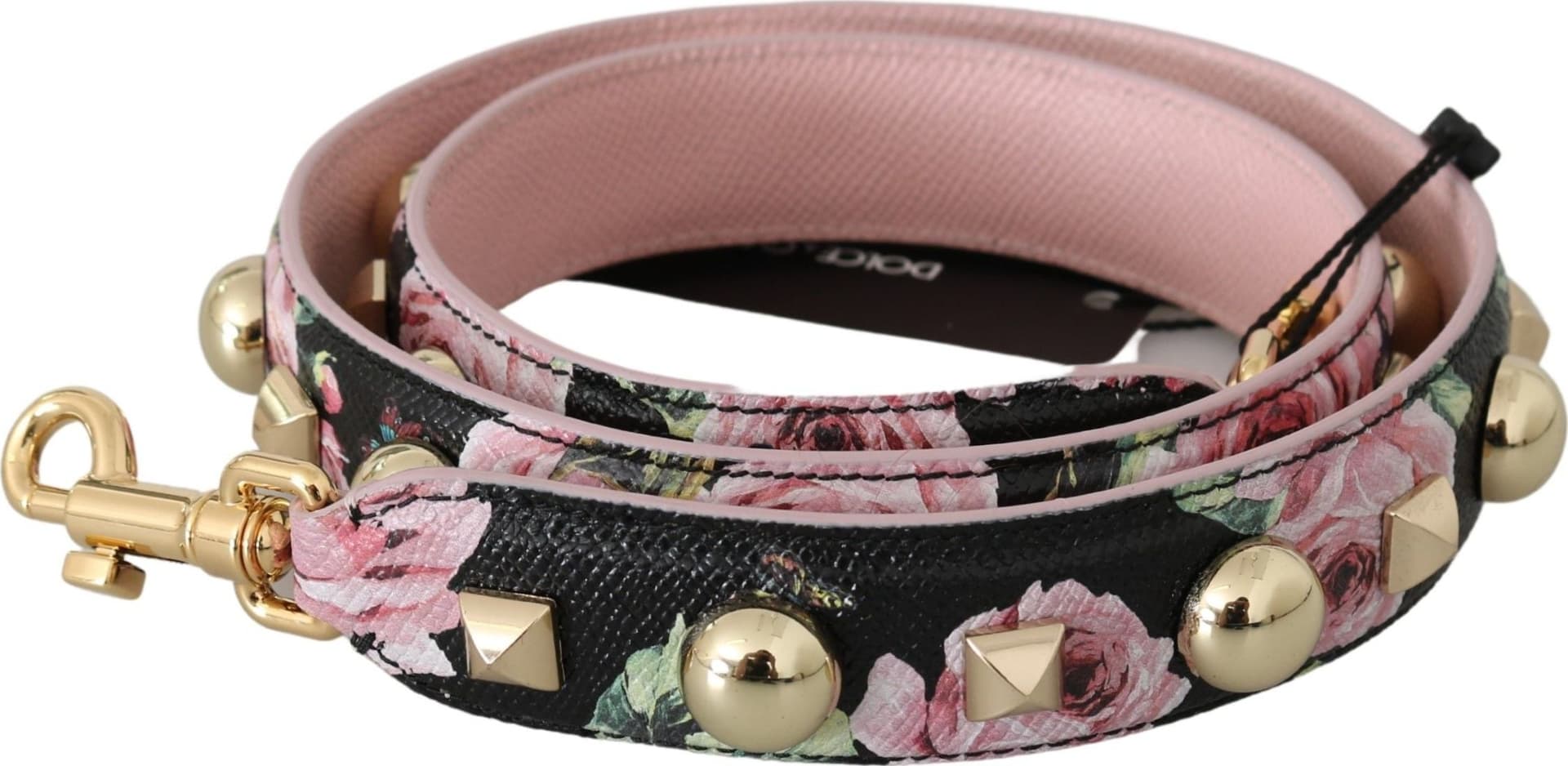 Dolce & Gabbana Pink Floral Leather Stud Accessory Shoulder Strap