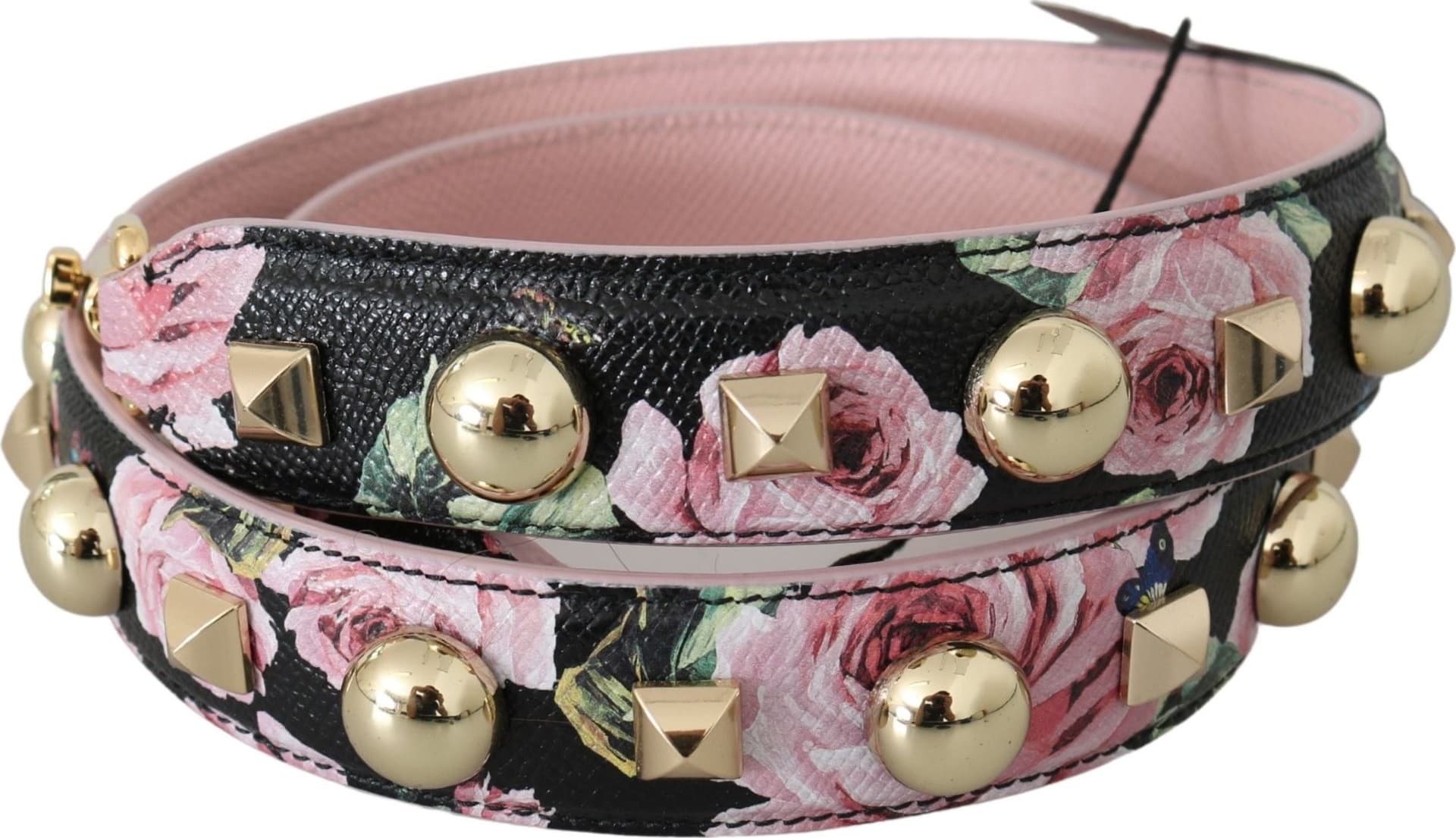 Dolce & Gabbana Pink Floral Leather Stud Accessory Shoulder Strap - 2