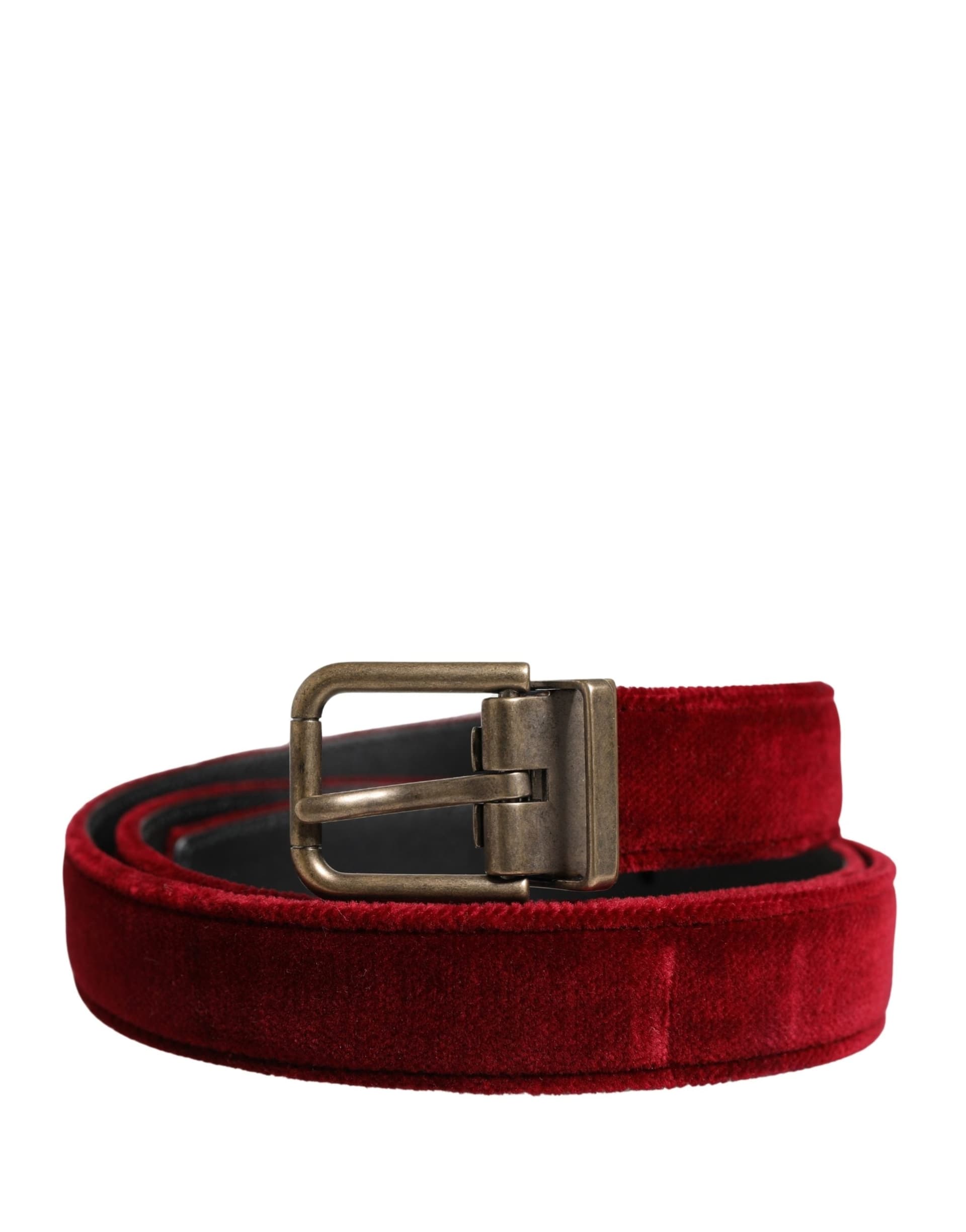 Dolce & Gabbana Men Burgundy Velvet Cotton Metal Buckle Belt - 2